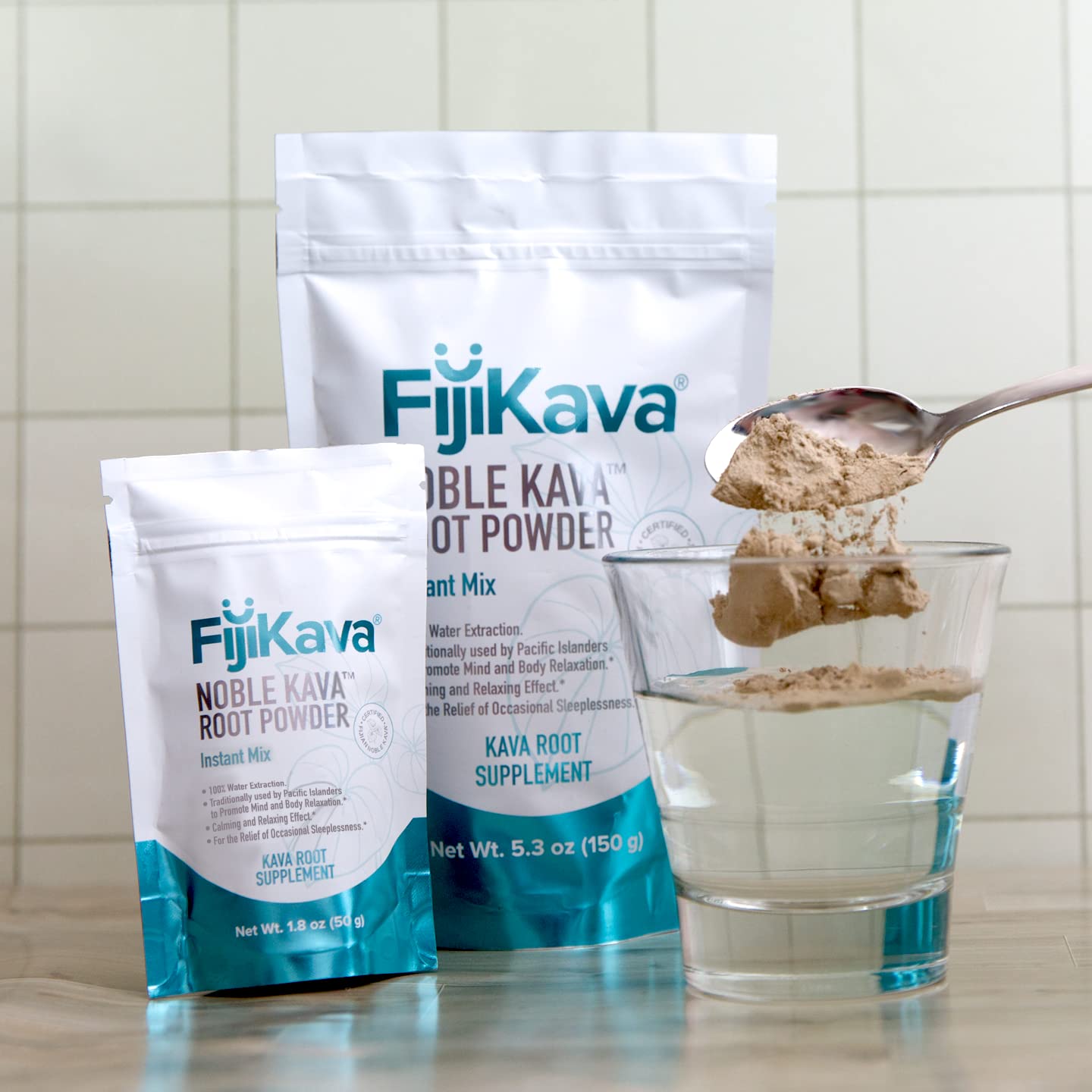FijiKava Instant Kava Powder 50g scoop with powder