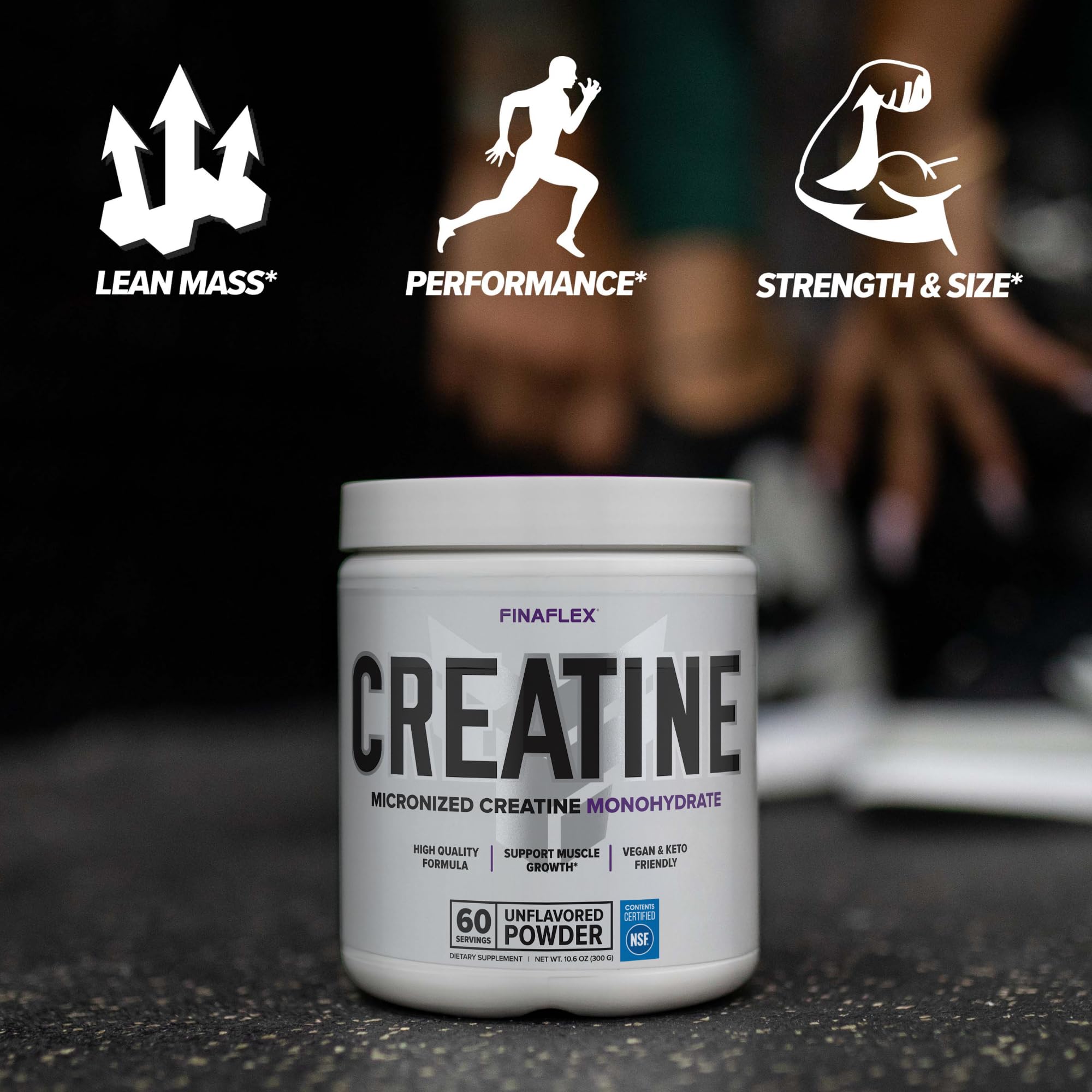 FINAFLEX Pure Creatine Monohydrate on a gym bench