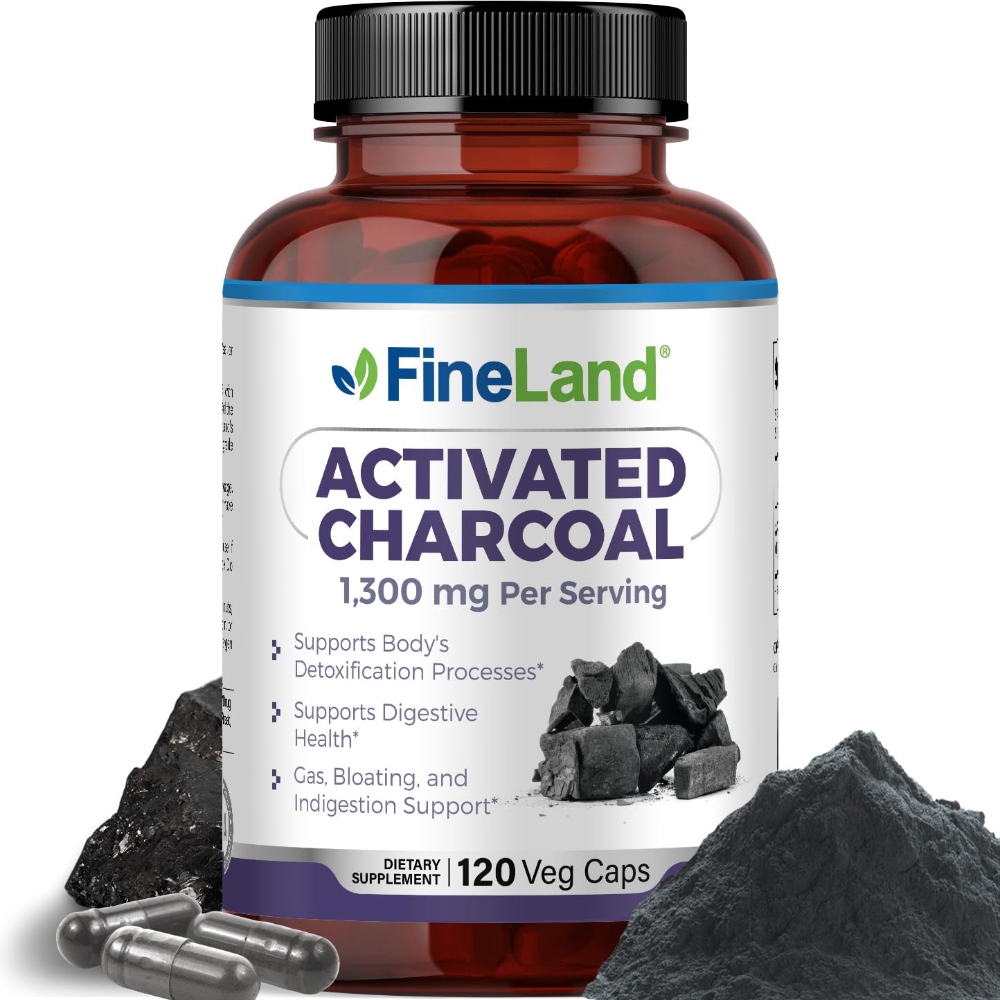 FineLand Activated Charcoal 780mg supplement front view
