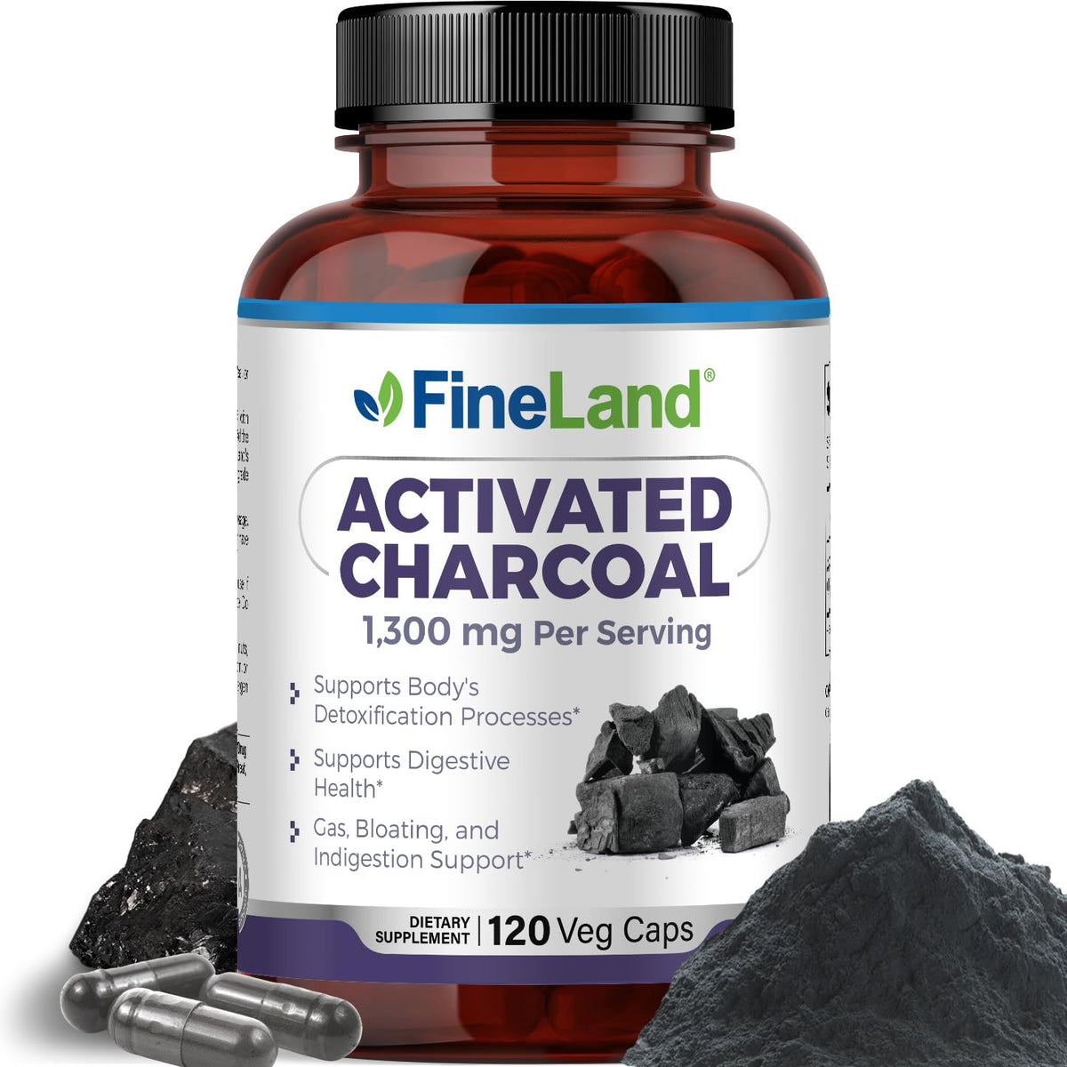 FineLand Activated Charcoal 780mg supplement front view