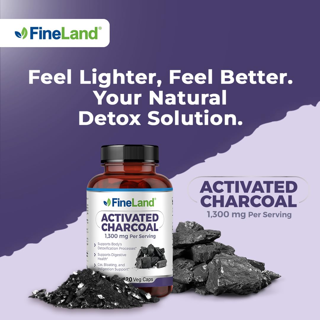 FineLand Activated Charcoal 780mg supplement side view