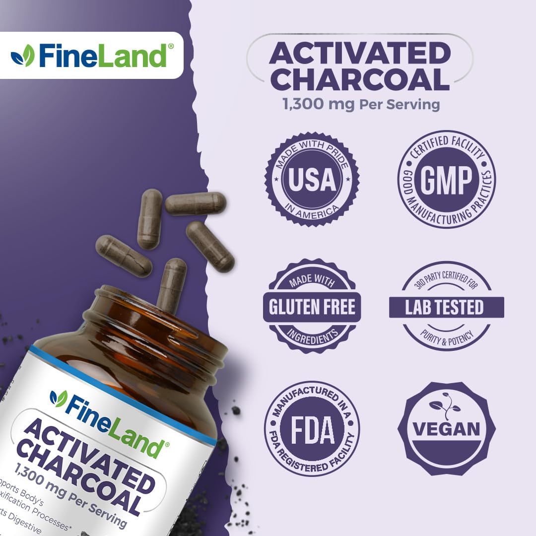 FineLand Activated Charcoal 780mg supplement with measuring spoon