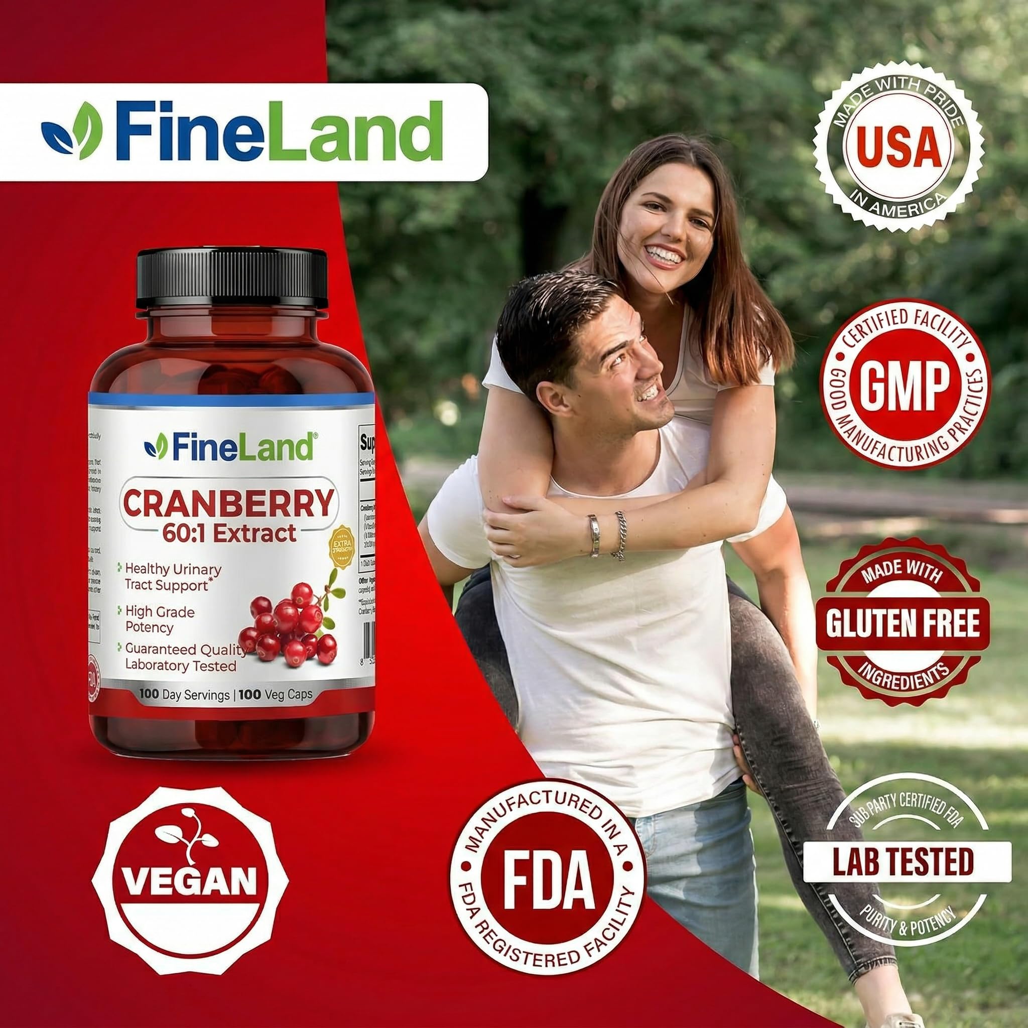 FineLand Cranberry Extract Capsules ingredients list on the back