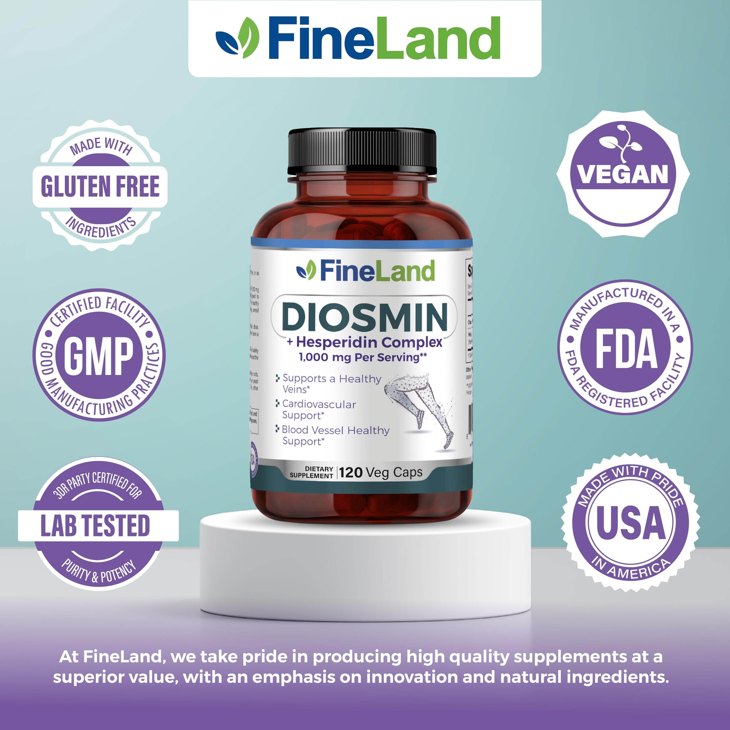 FineLand Diosmin & Hesperidin bottle with a measuring spoon