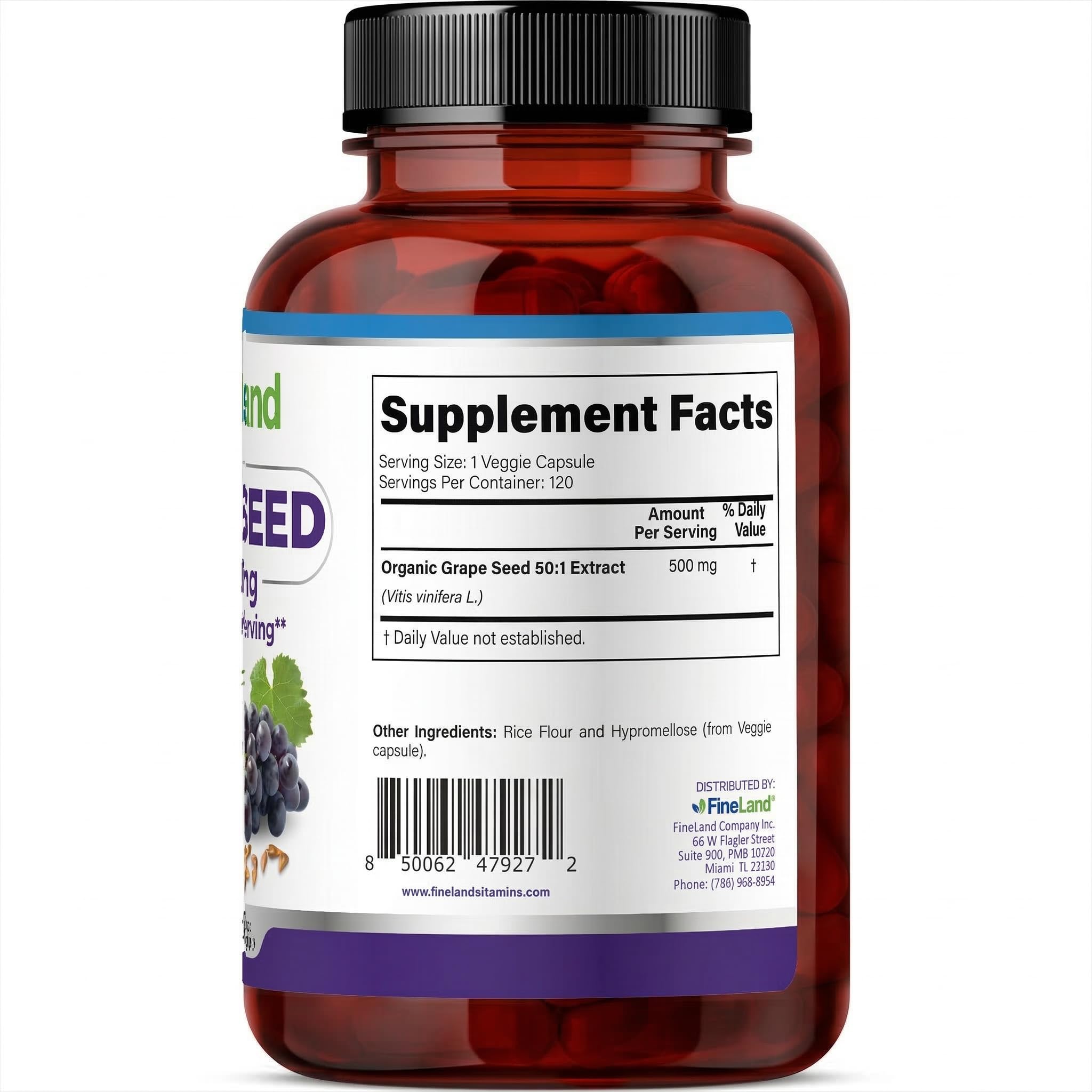 FineLand Grape Seed Extract bottle with 120 capsules