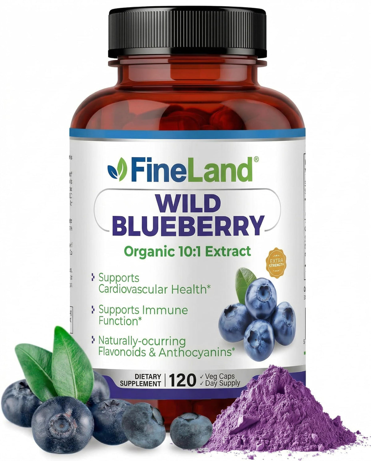 FineLand Wild Blueberry Extract Capsules bottle front view