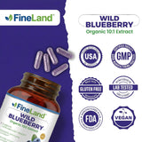 FineLand Wild Blueberry Extract Capsules on a wooden surface