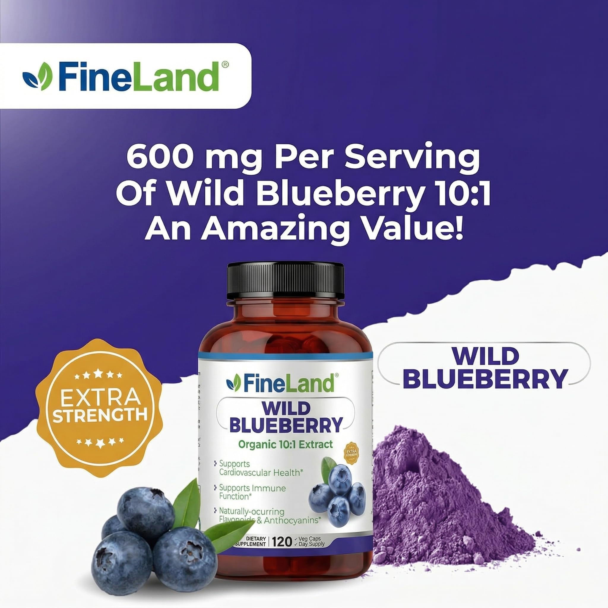 FineLand Wild Blueberry Extract Capsules showing the label details