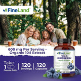 FineLand Wild Blueberry Extract Capsules with a white background