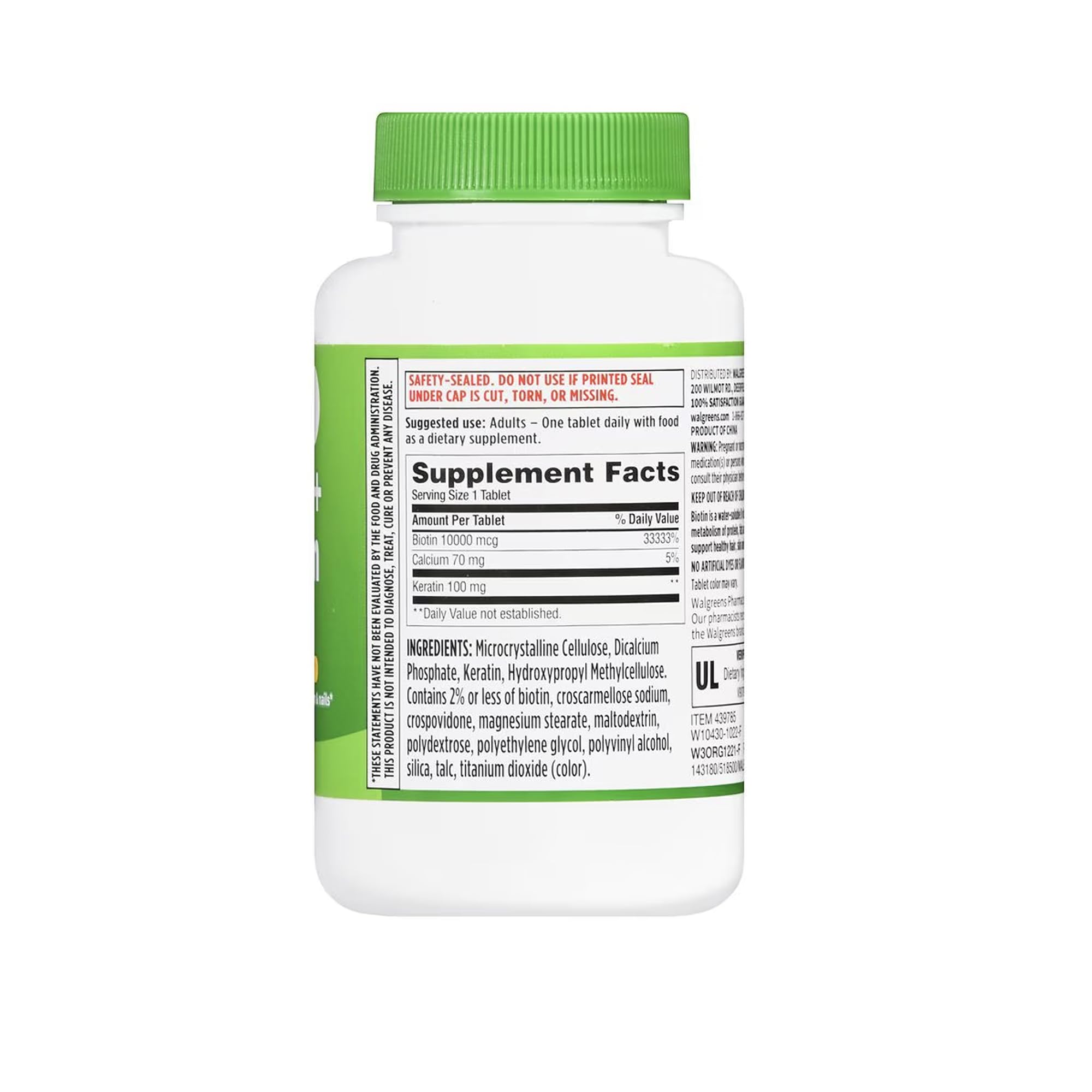 Finest Nutrition Biotin + Keratin 141g back view showing ingredients