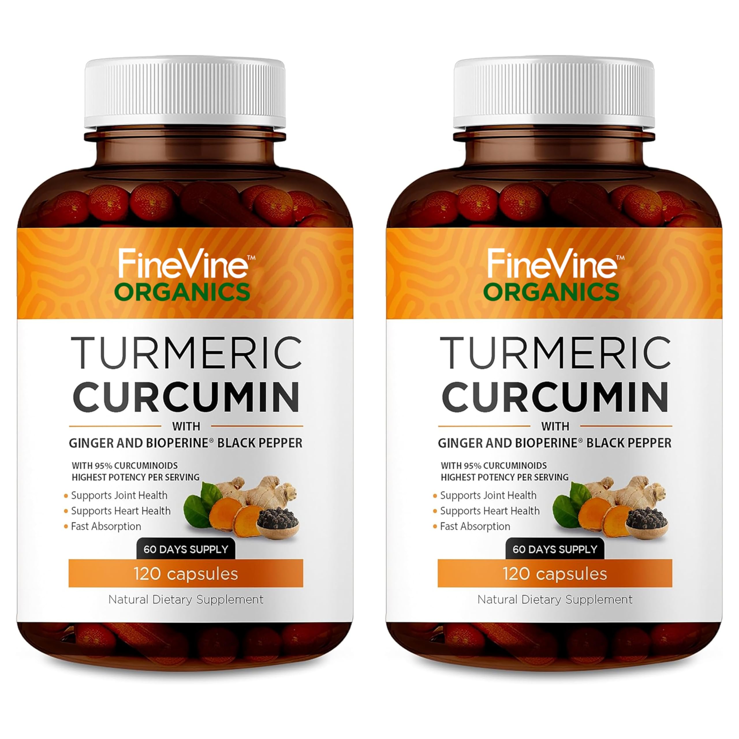 FineVine Organics Turmeric Curcumin 1500mg supplement front view