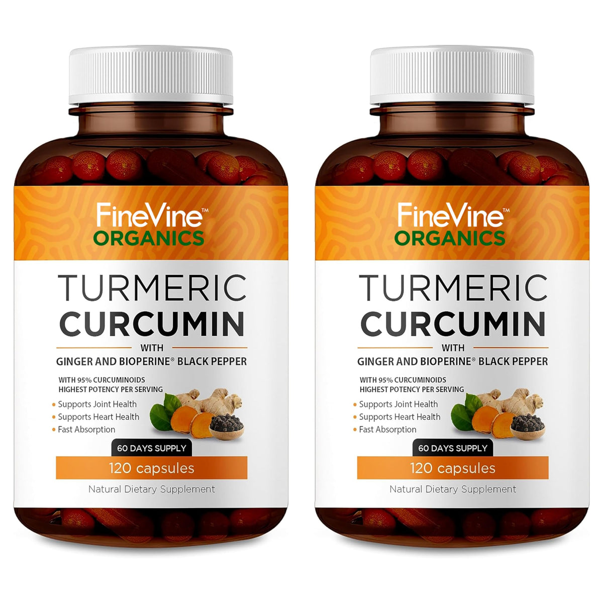 FineVine Organics Turmeric Curcumin 1500mg supplement front view