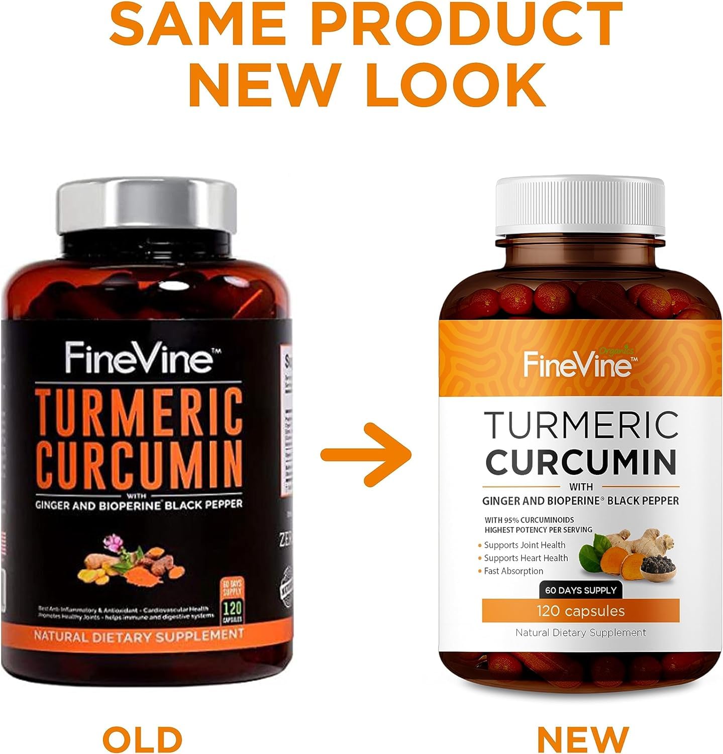 FineVine Organics Turmeric Curcumin supplement back label