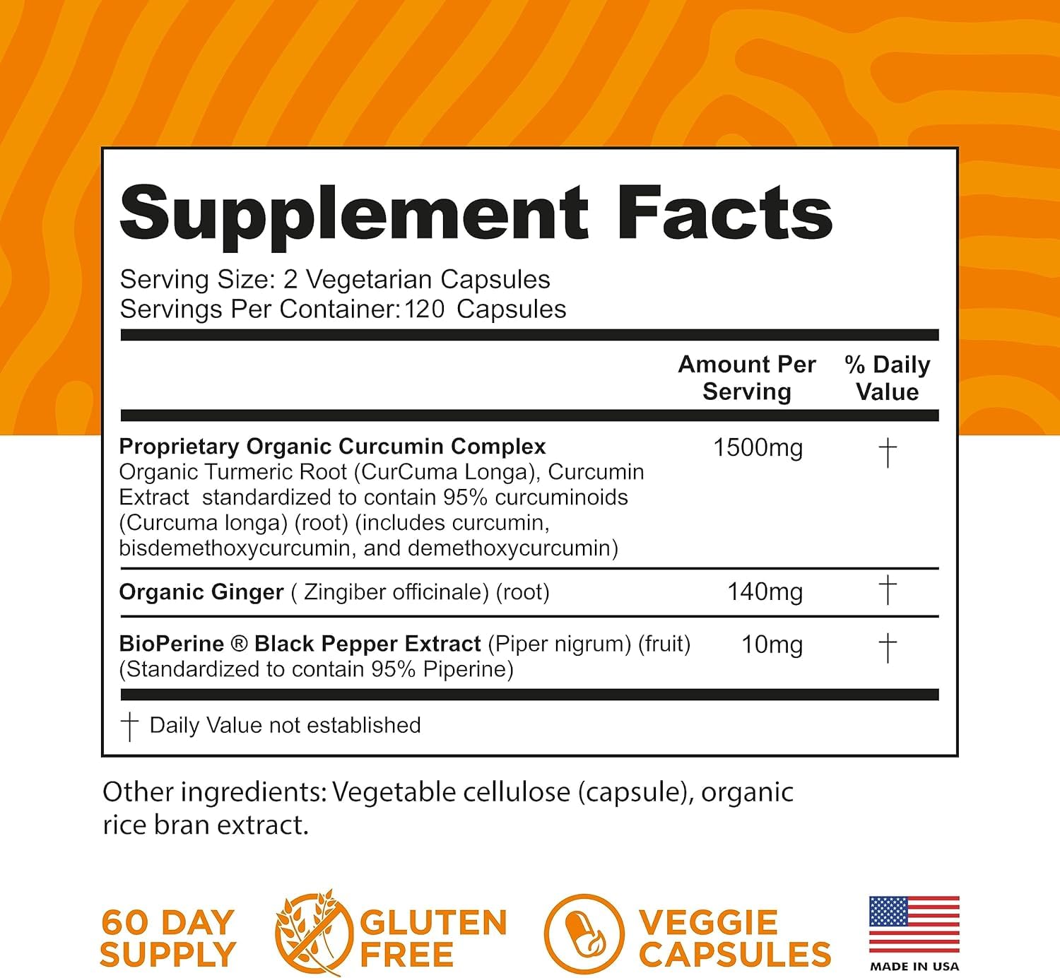 FineVine Organics Turmeric Curcumin supplement bottle side view