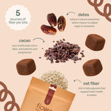 Fiome Dietary Fibre Supplement pouch opened showing whole food bites