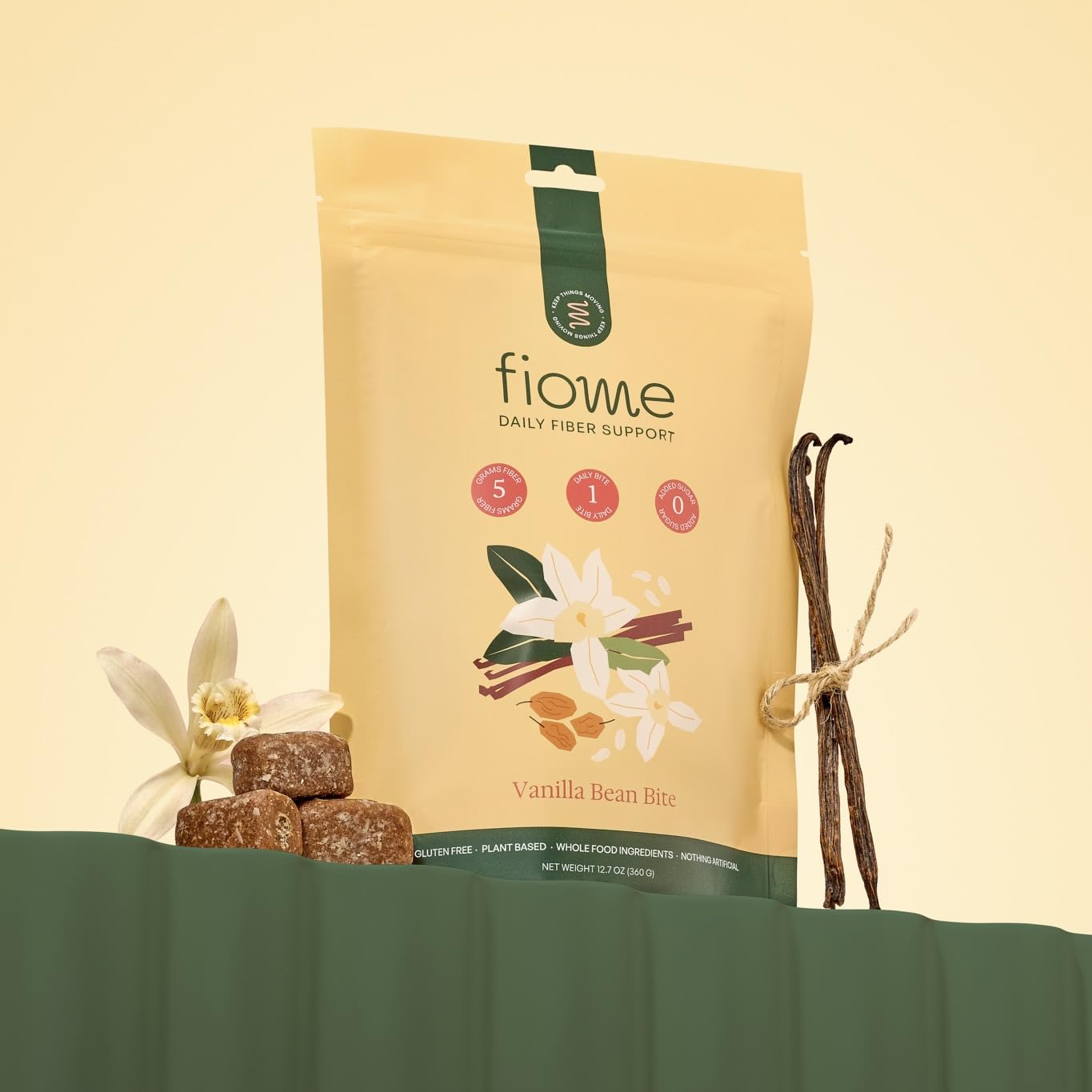 Fiome Dietary Fibre Supplement whole food bites on a plate