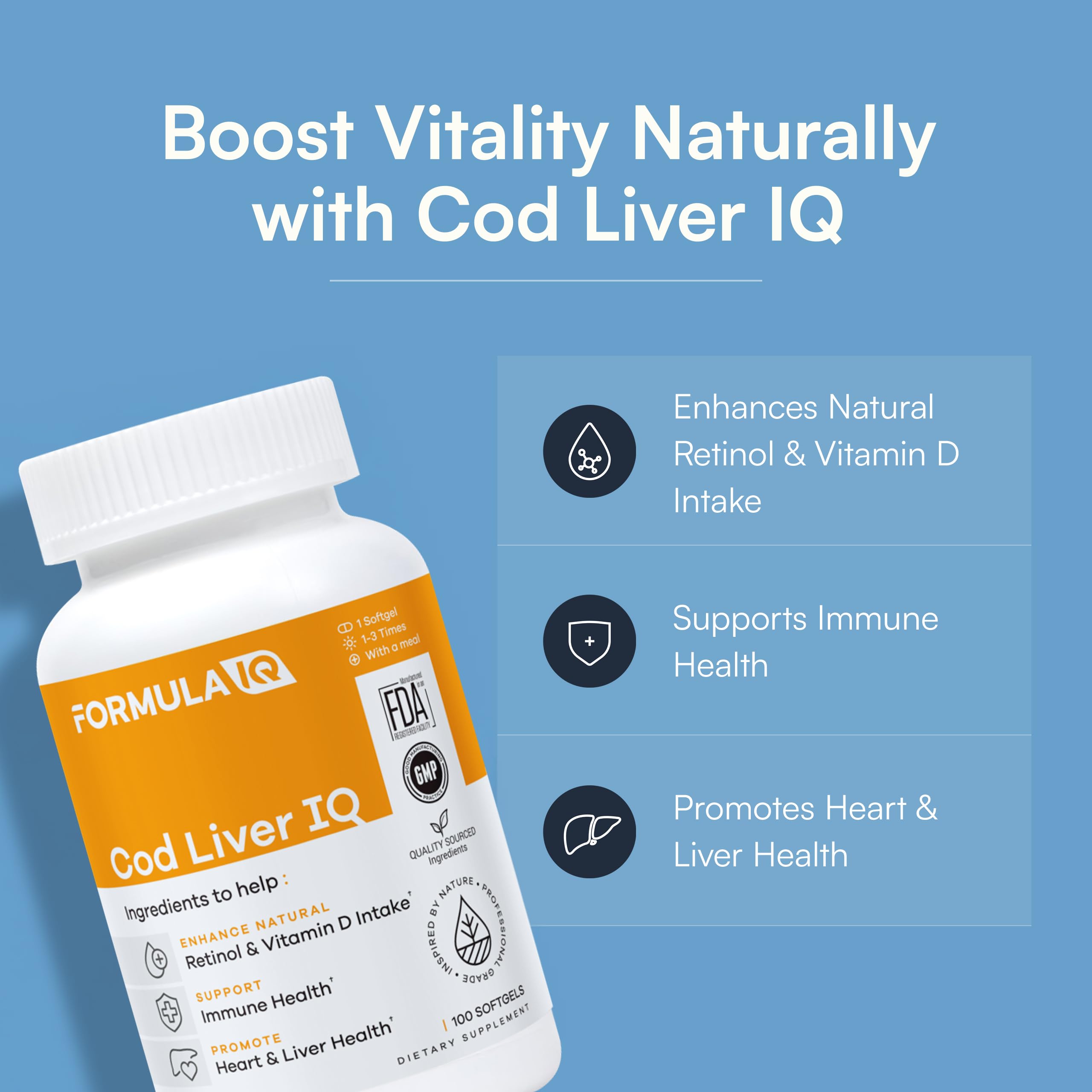 FIQ Cod Liver Oil Softgels 1000mg side view
