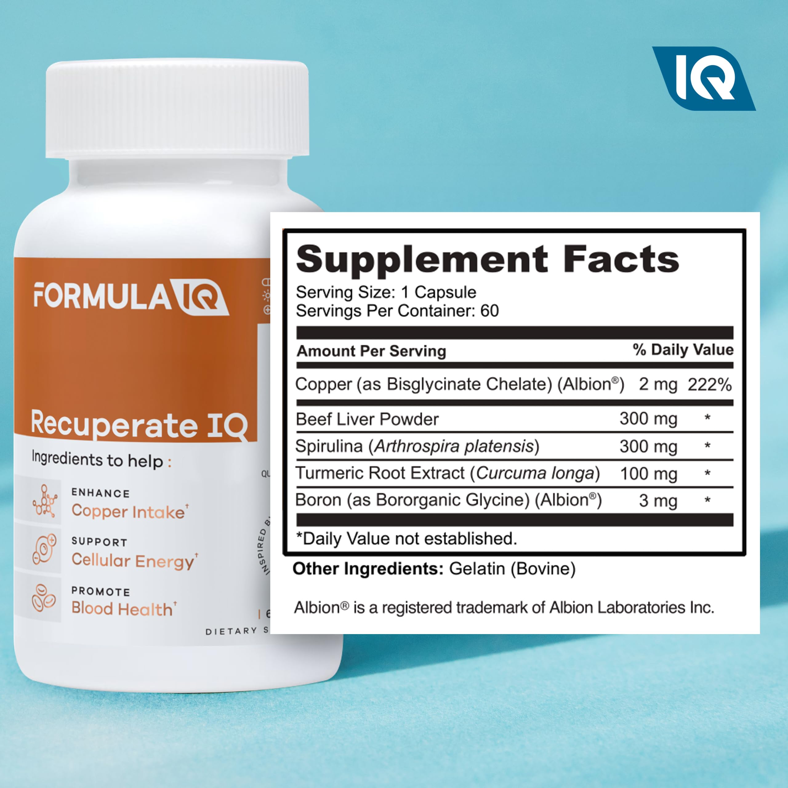 FIQ Copper Bisglycinate Chelate 90 Capsules with ingredients