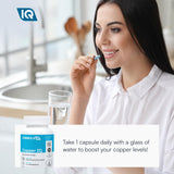 FIQ Copper IQ Supplement displayed with water glass
