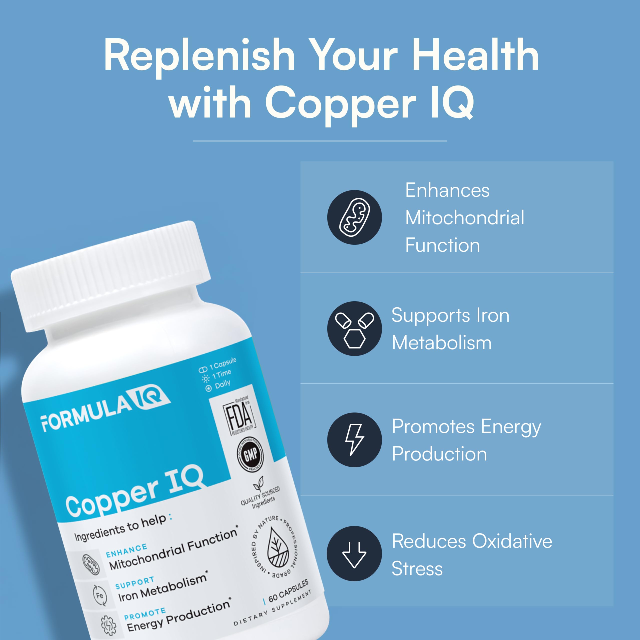 FIQ Copper IQ Supplement side view with label