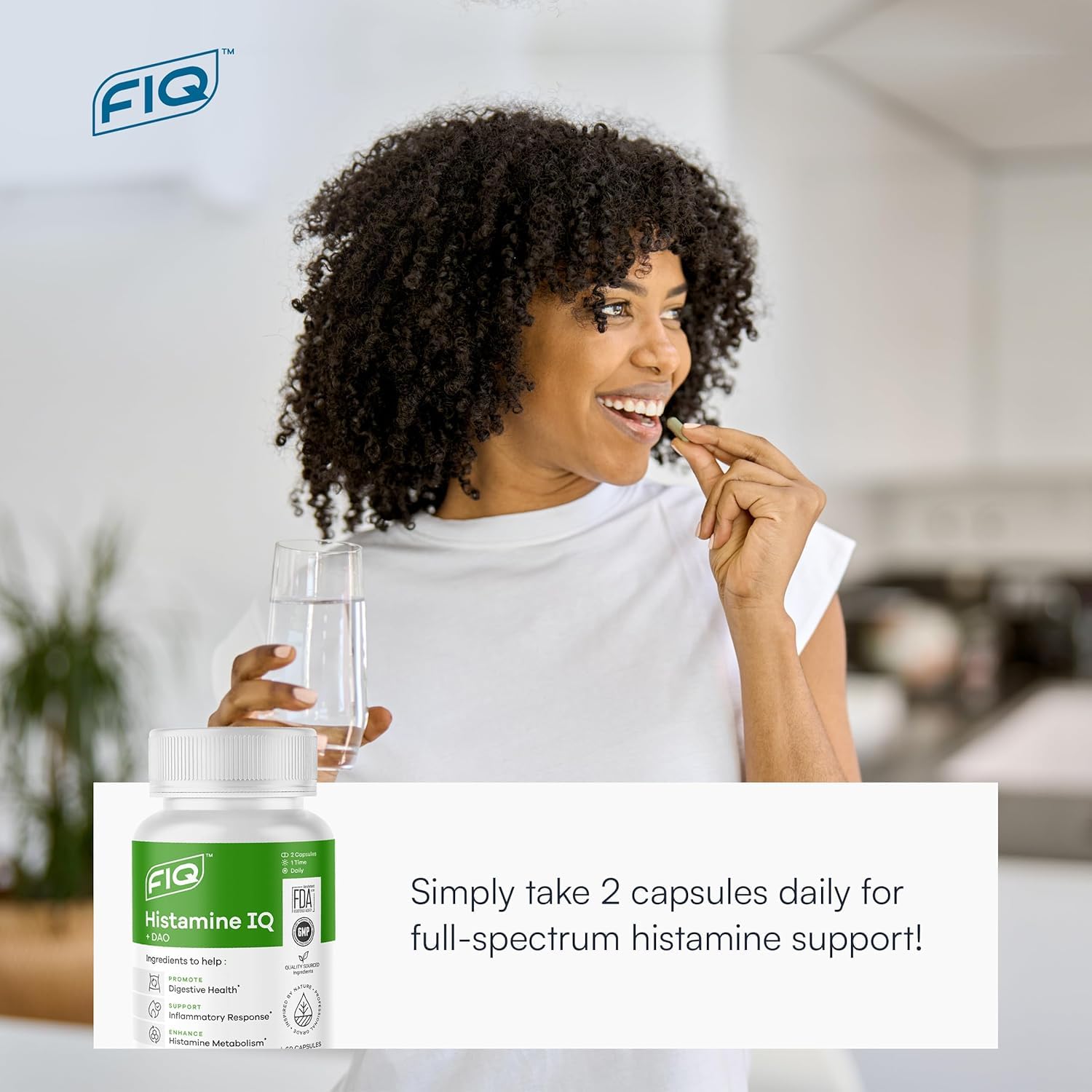 FIQ Histamine IQ Multi-Enzymes 300mg capsule open to show contents