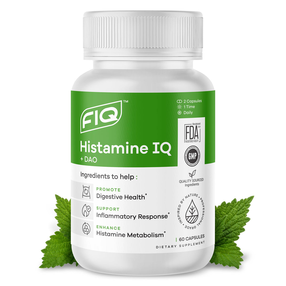 FIQ Histamine IQ Multi-Enzymes 300mg front view of packaging
