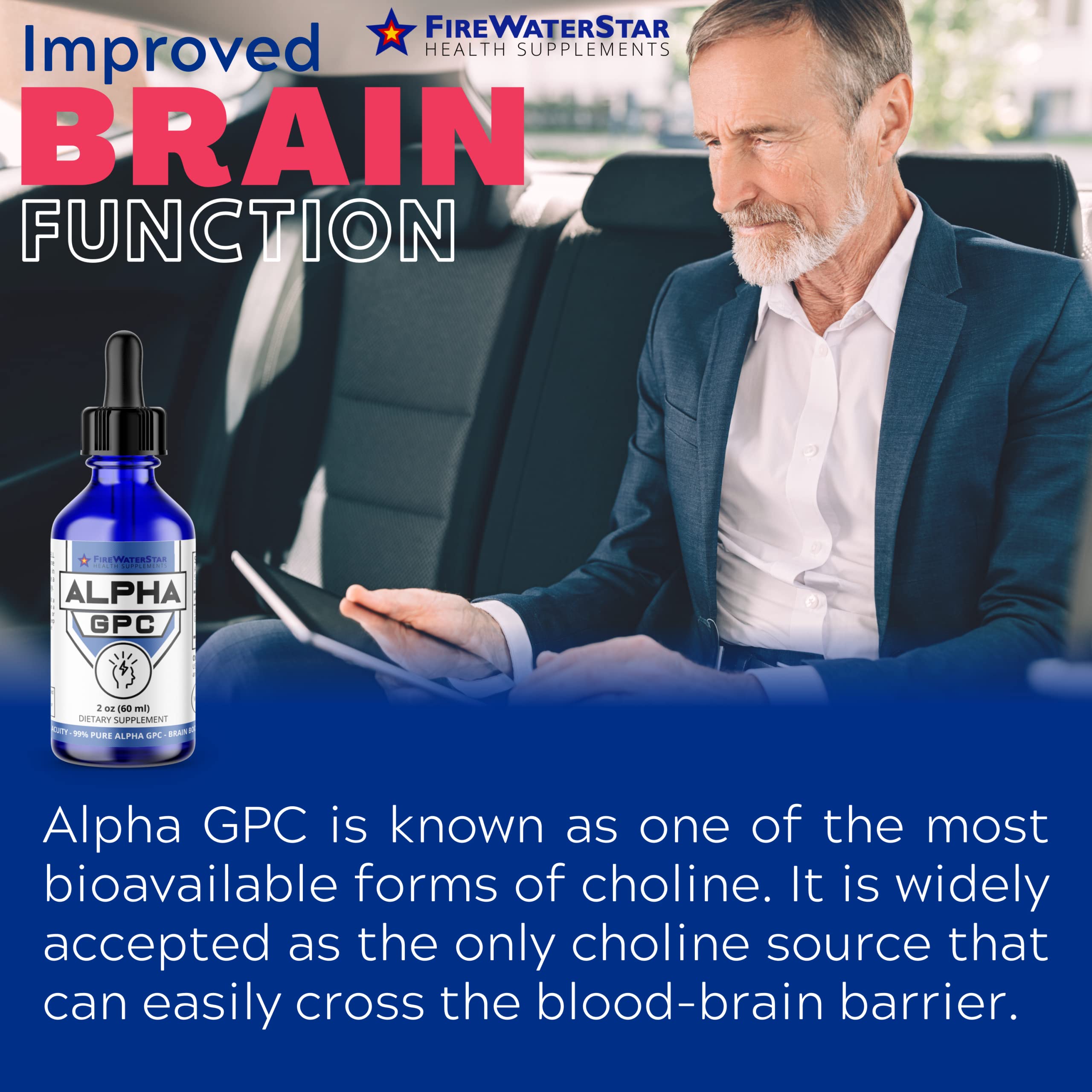 FIREWATERSTAR Alpha GPC liquid supplement in a glass