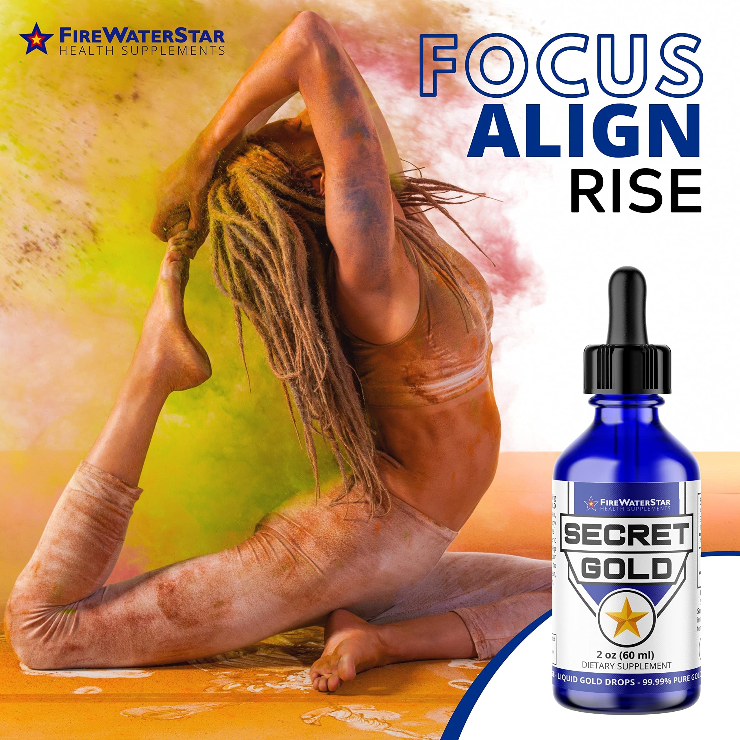 FIREWATERSTAR Colloidal Gold 99.99% Pure dropper with liquid close-up
