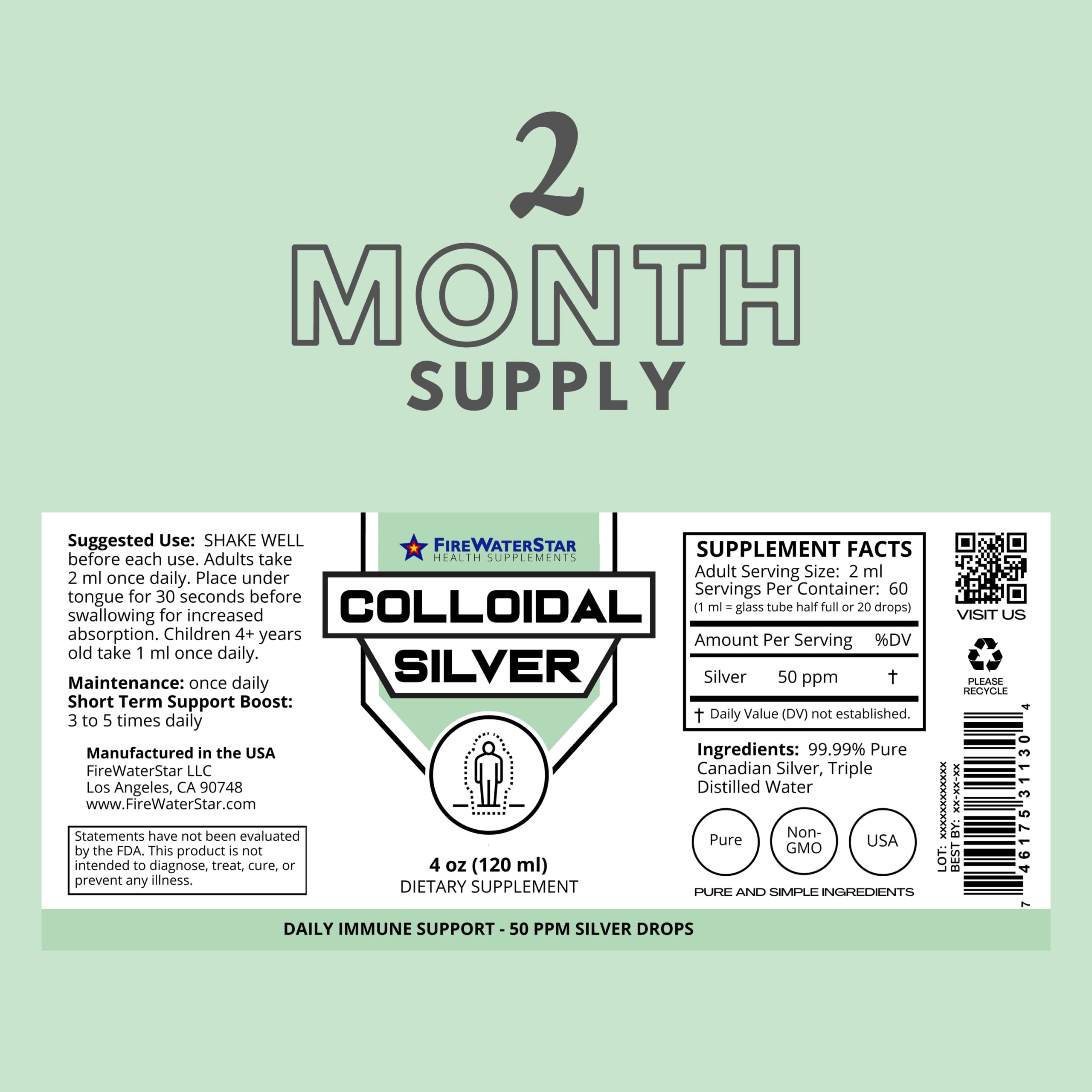 FIREWATERSTAR Colloidal Silver Liquid Drops 50 ppm dropper top