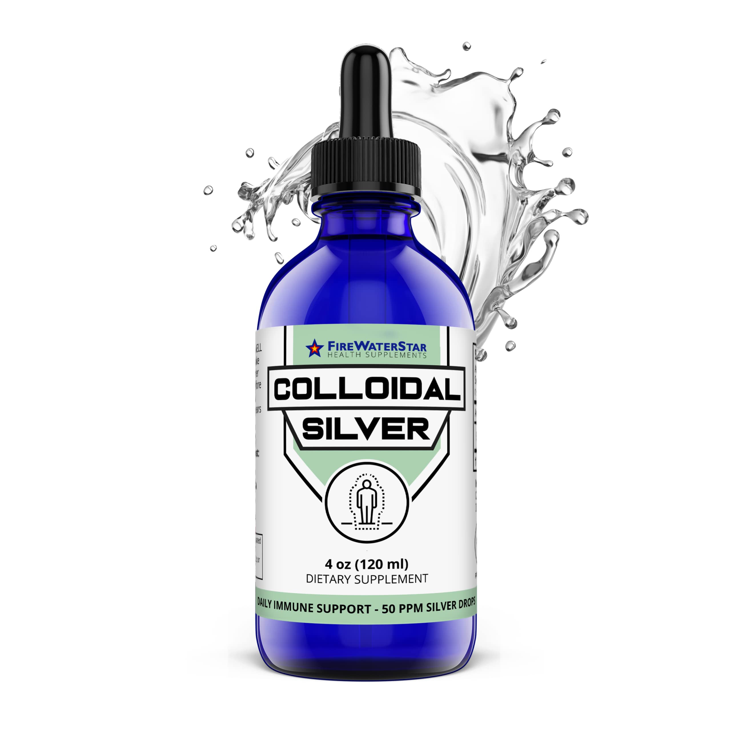 FIREWATERSTAR Colloidal Silver Liquid Drops 50 ppm front view