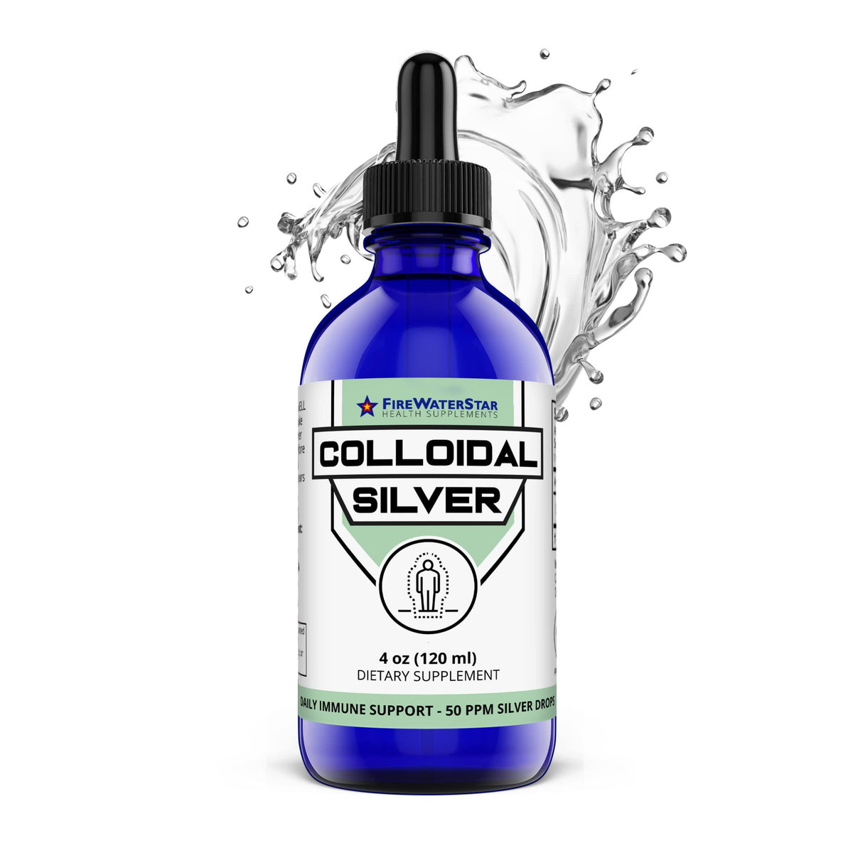FIREWATERSTAR Colloidal Silver Liquid Drops 50 ppm front view