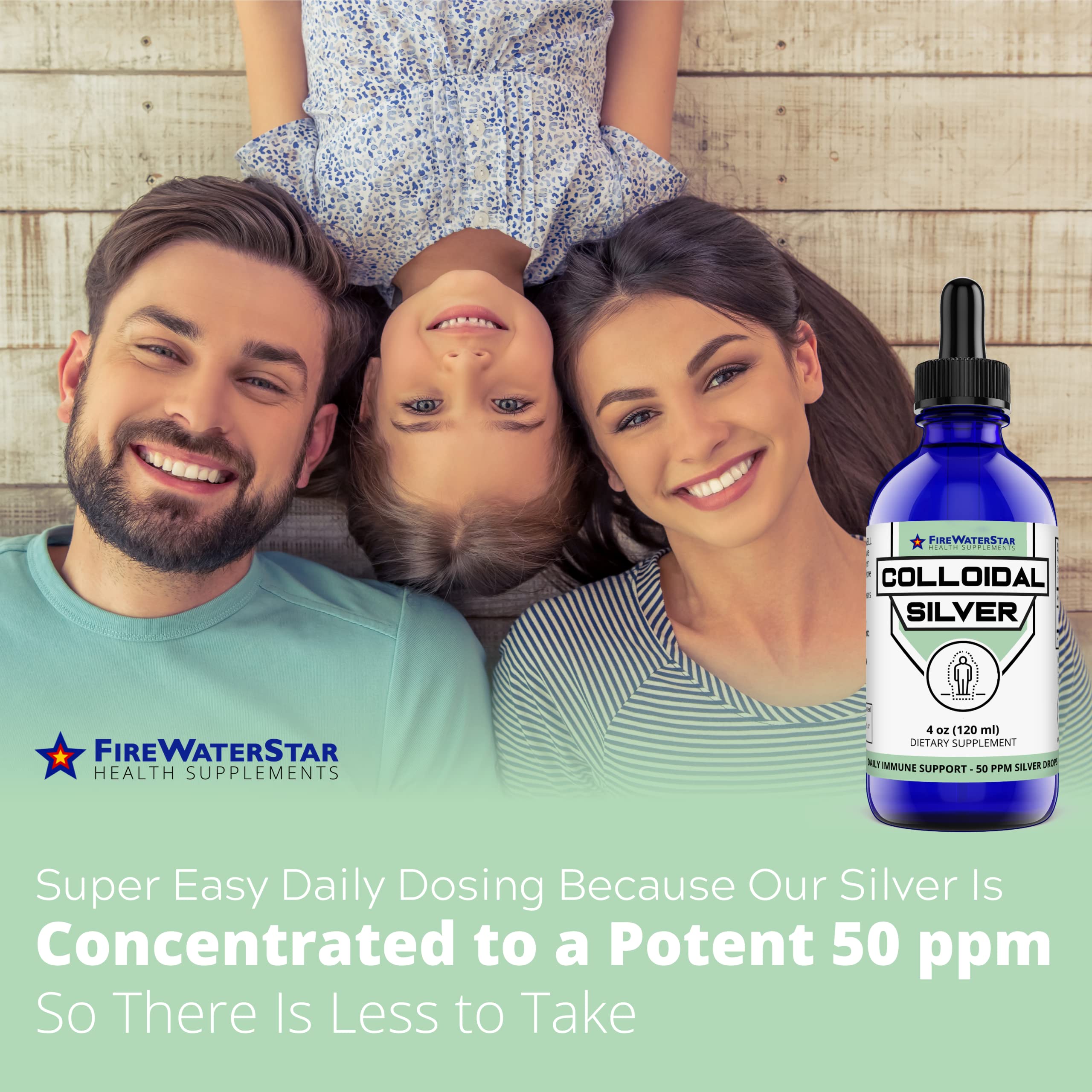 FIREWATERSTAR Colloidal Silver Liquid Drops 50 ppm label close-up