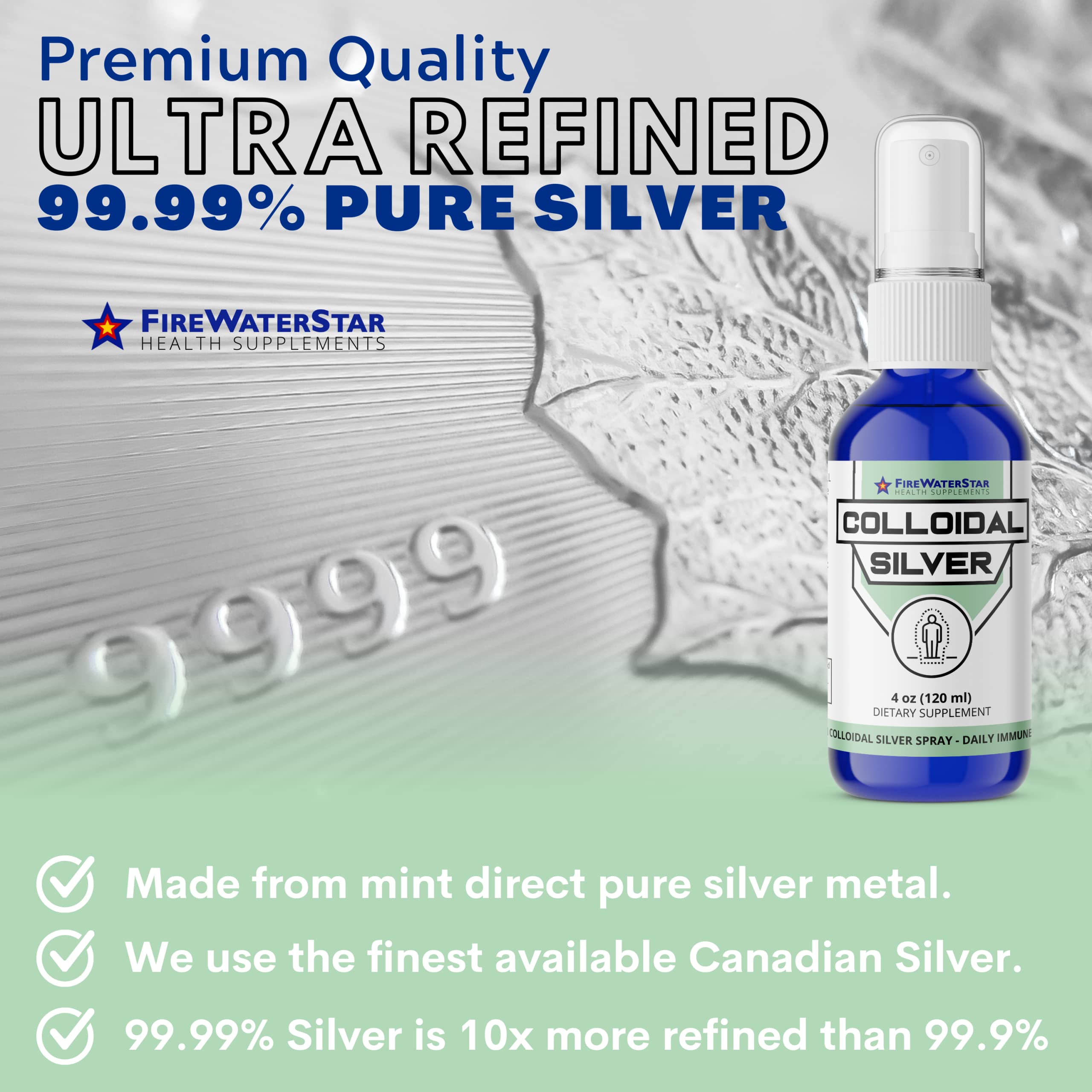 FIREWATERSTAR Colloidal Silver Spray 50 ppm packaging