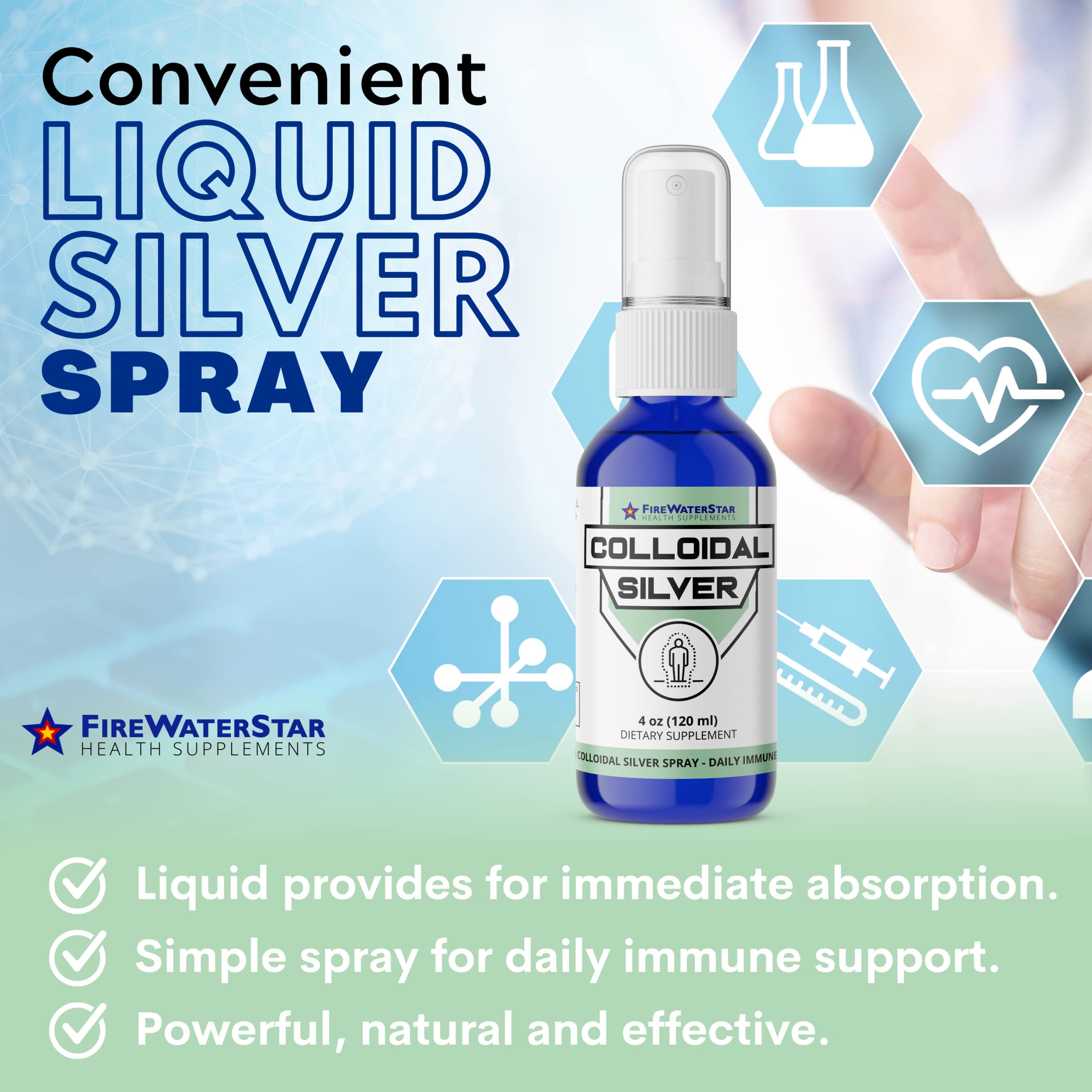FIREWATERSTAR Colloidal Silver Spray 50 ppm spray top close-up