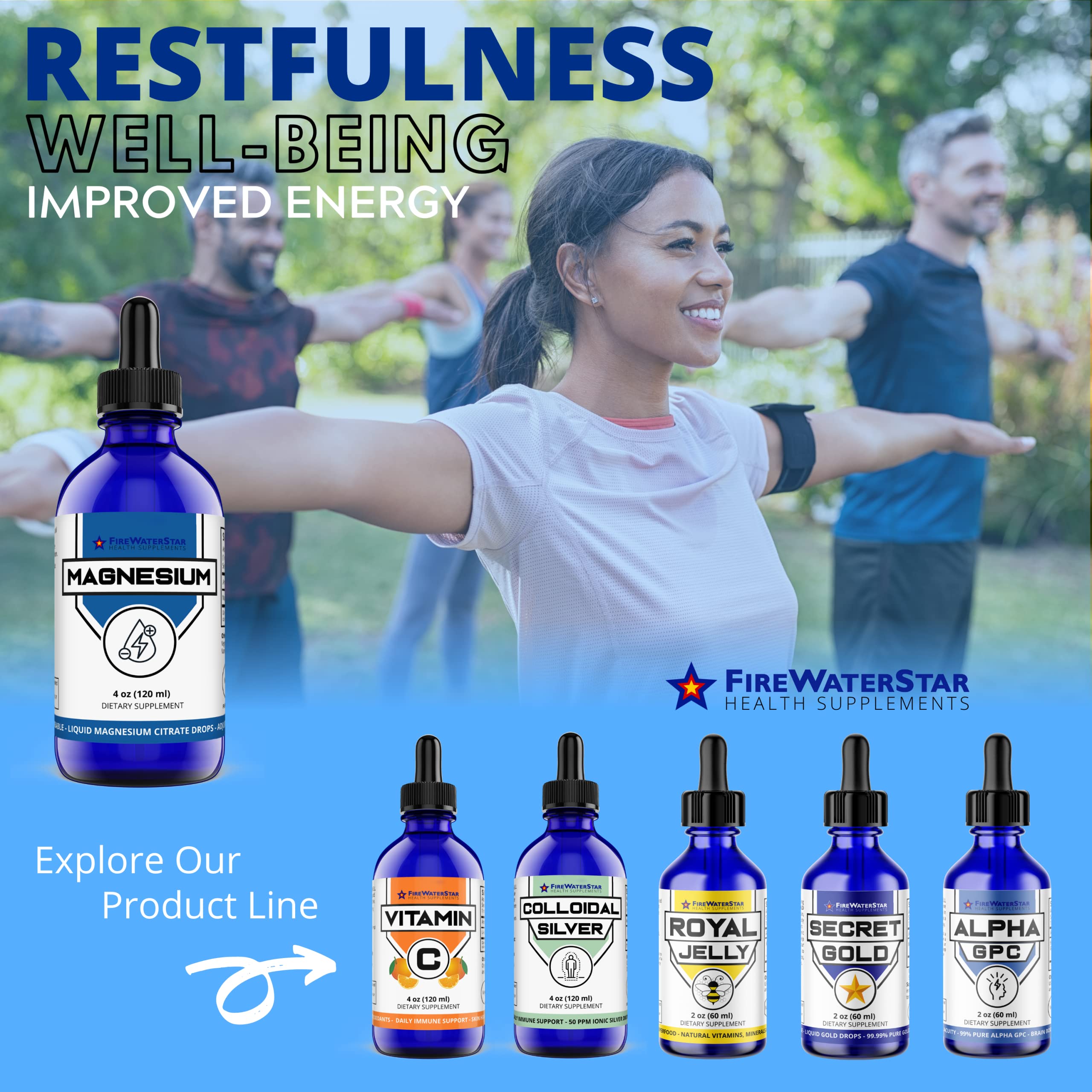 FIREWATERSTAR Liquid Magnesium Citrate 400mg in a glass with beverage