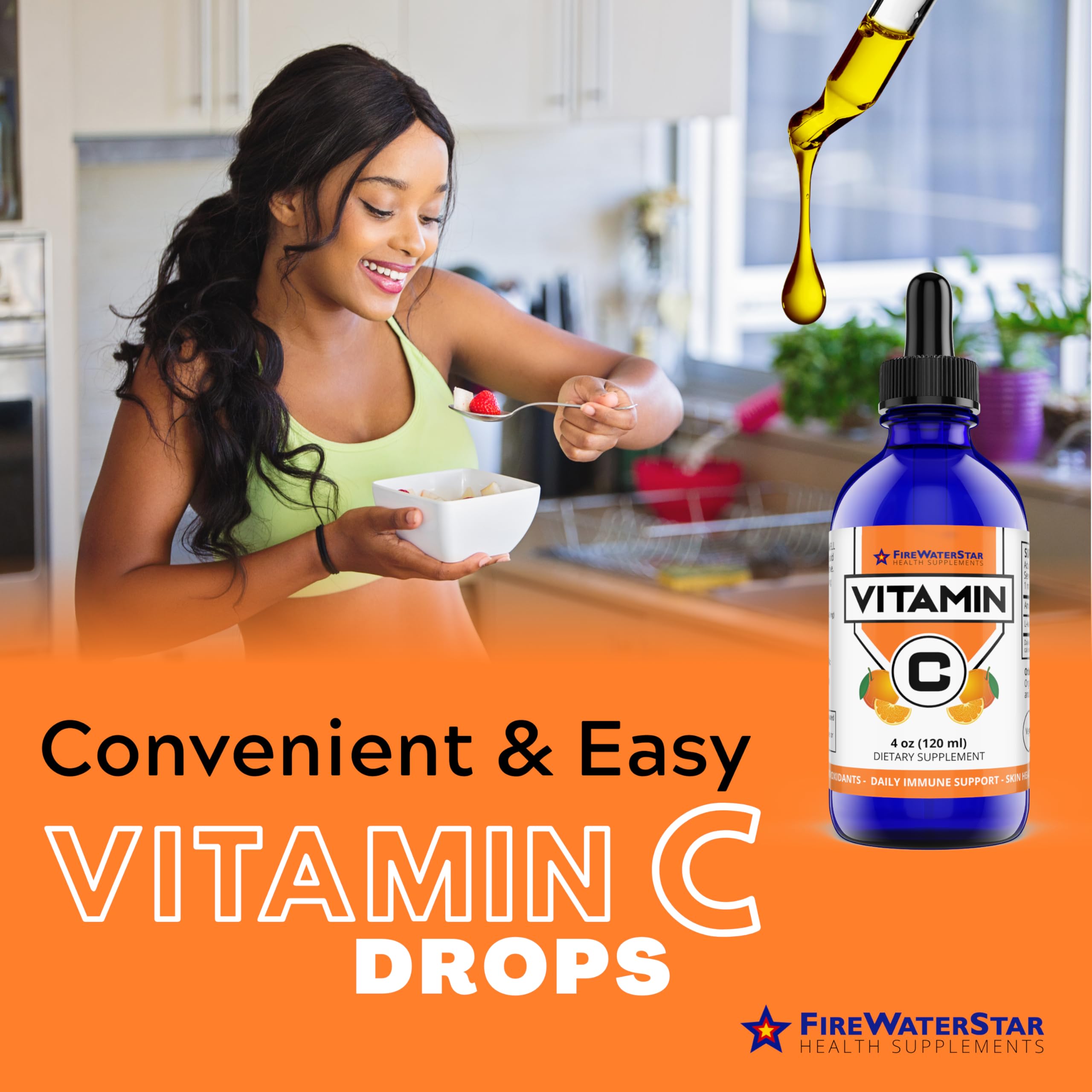 FIREWATERSTAR Liquid Vitamin C Drops bottle side view