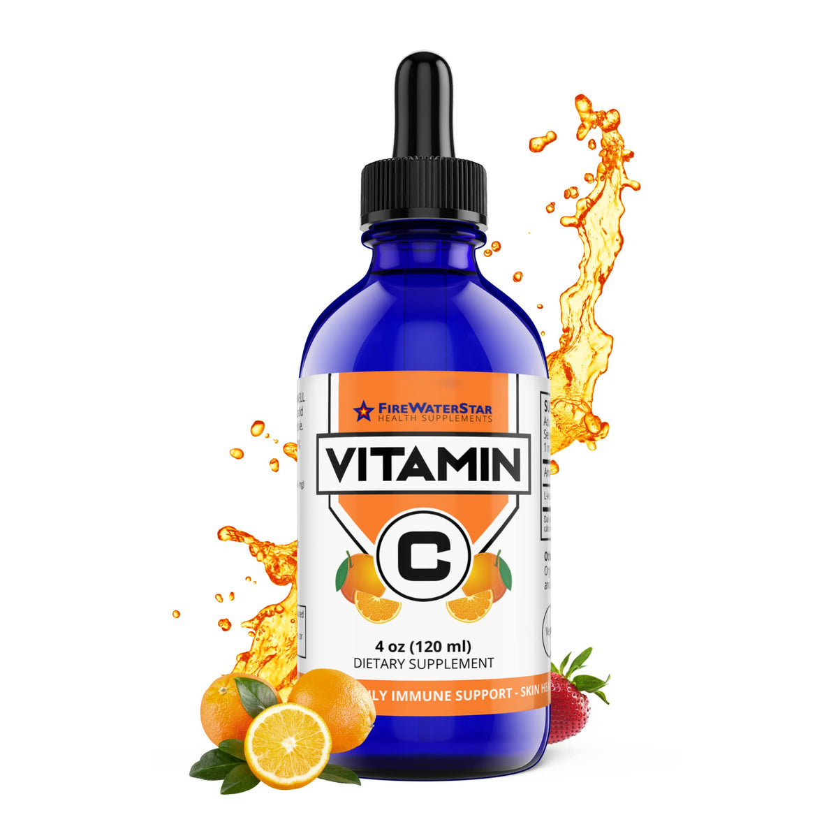 FIREWATERSTAR Liquid Vitamin C Drops front view with dropper