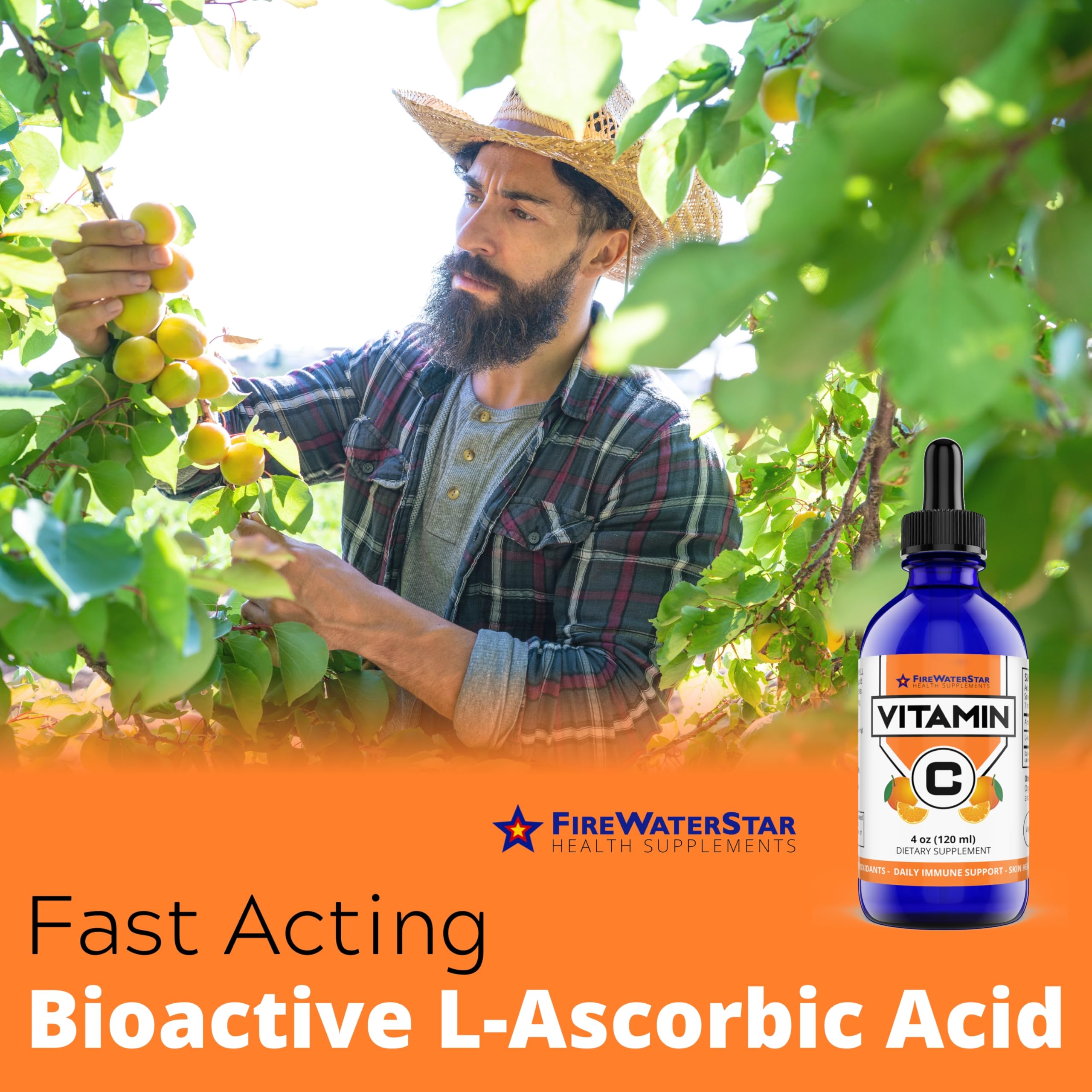 FIREWATERSTAR Liquid Vitamin C Drops packaging with ingredients