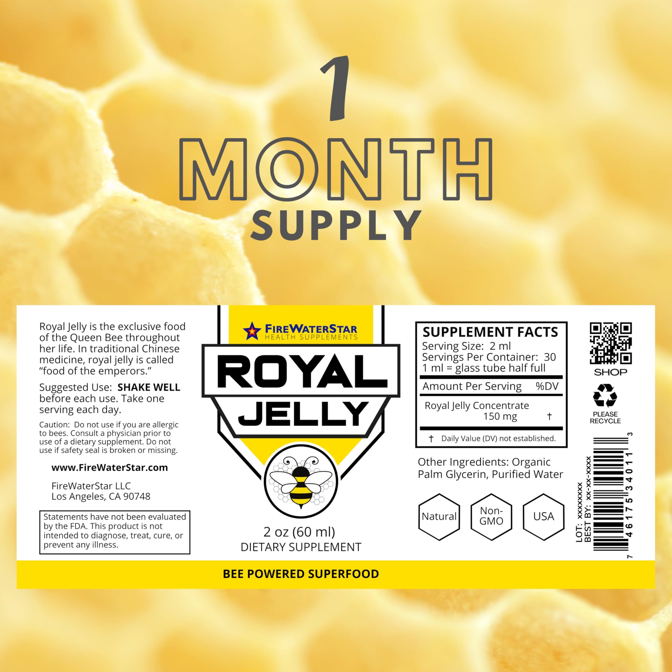 FIREWATERSTAR Royal Jelly 300g bottle with dropper