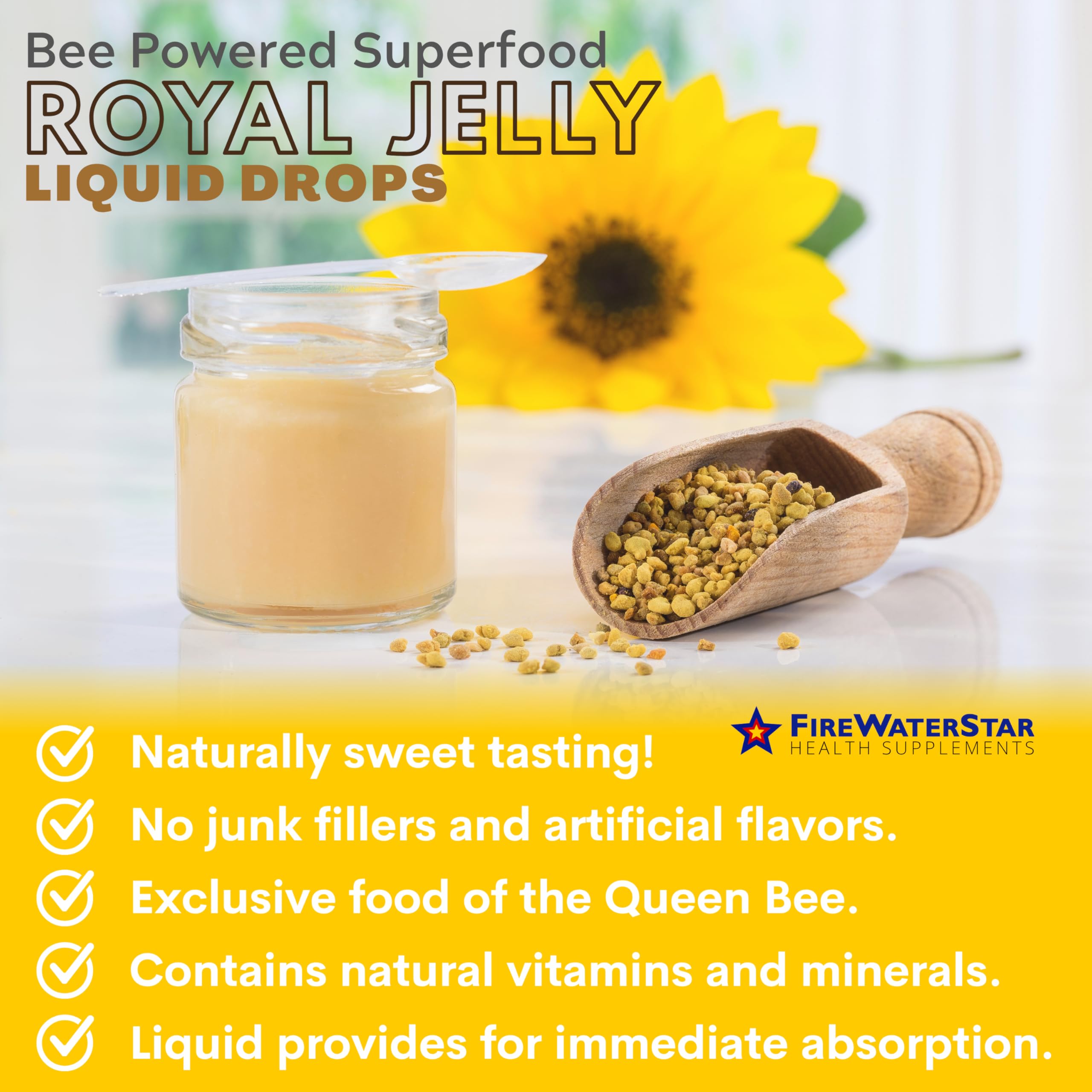 FIREWATERSTAR Royal Jelly 300g liquid drops side view