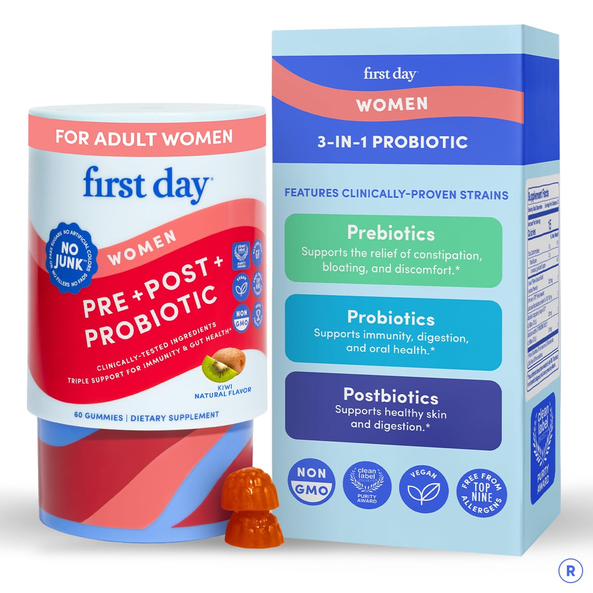 FIRST DAY 3-in-1 Tribiotic Gummies 60 Count front view