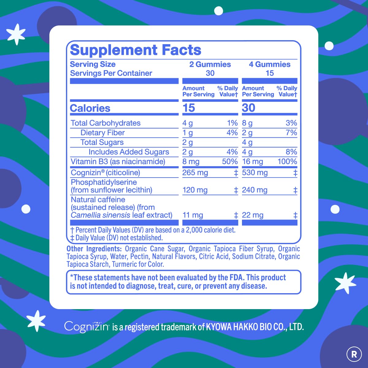 FIRST DAY Choline Gummies nutritional information on packaging