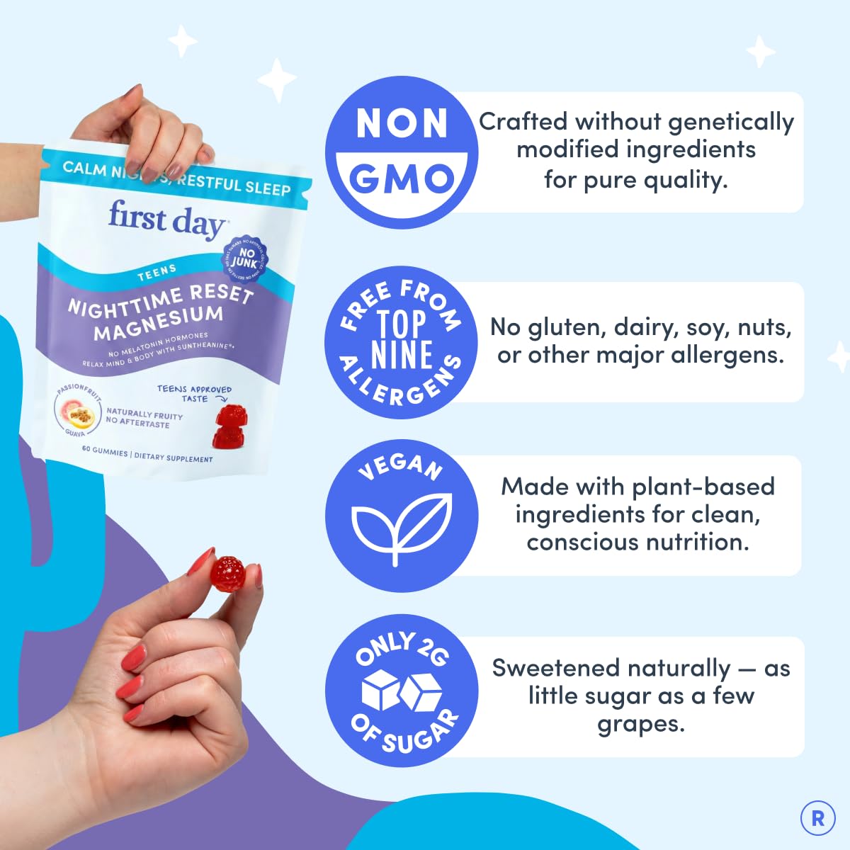 FIRST DAY Magnesium Gummies for Teens serving suggestion