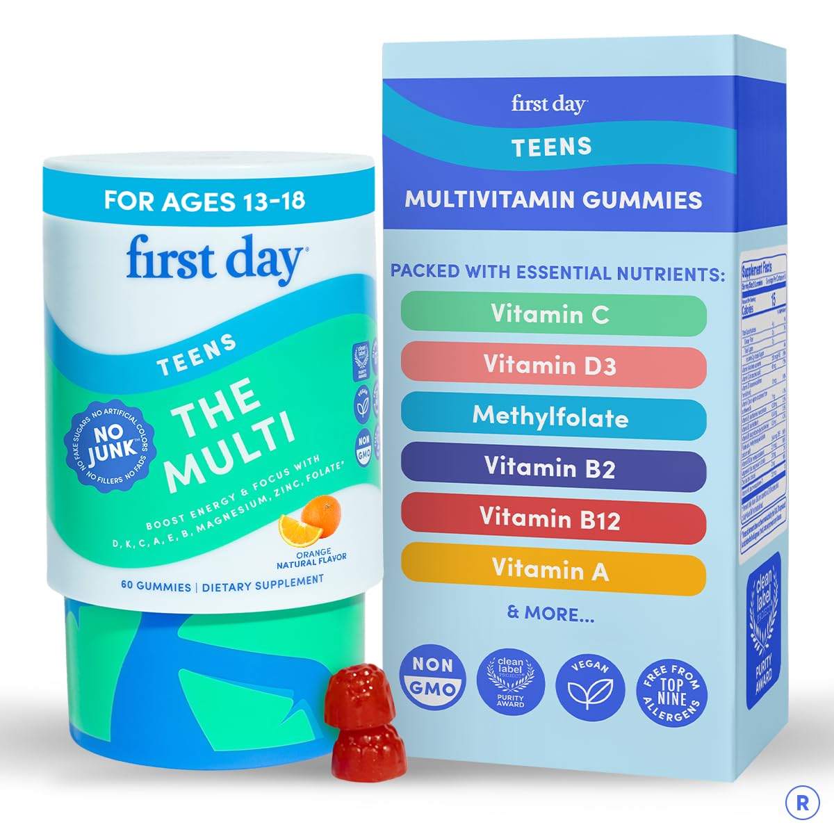 FIRST DAY Teen Multivitamin Gummies front view packaging