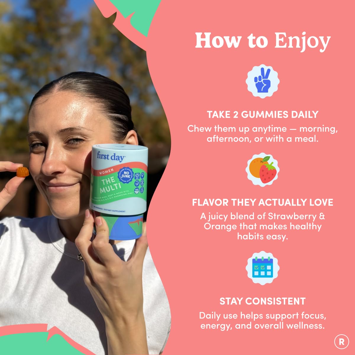 FIRST DAY Women's Multivitamin Gummies in a bowl
