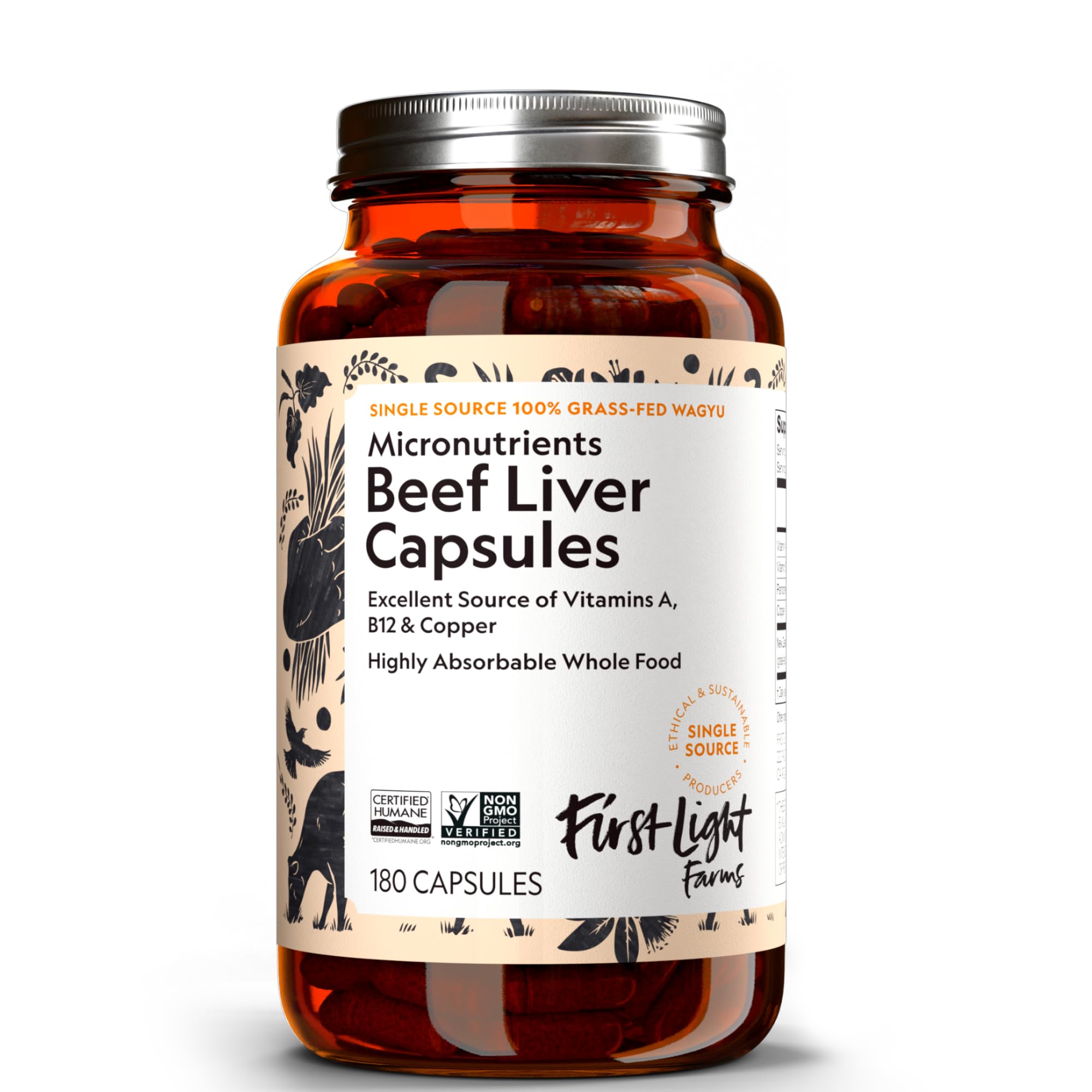 First Light Beef Liver Capsules front view with packaging