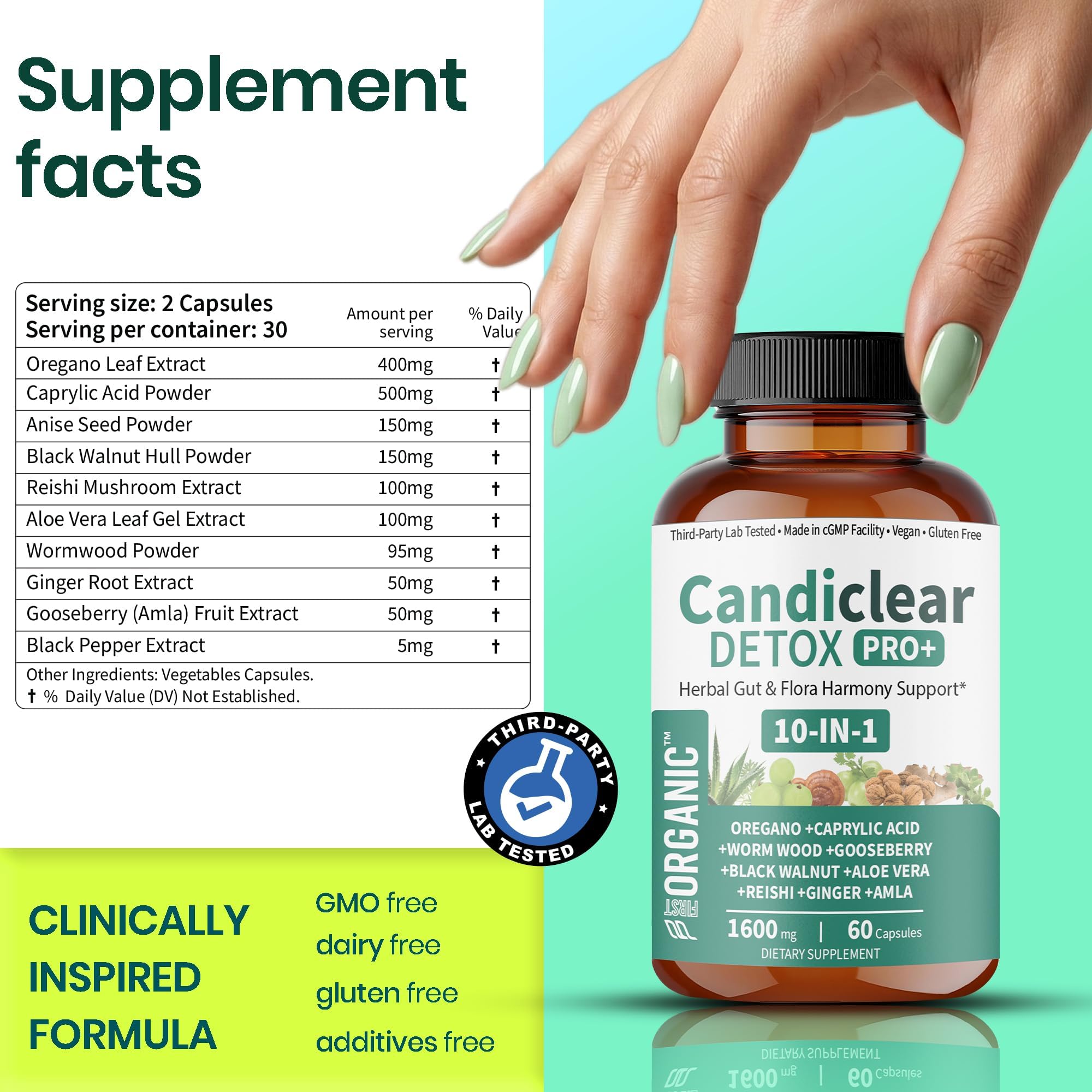 FIRSTORGANIC Daily Yeast Support Capsules packaging details