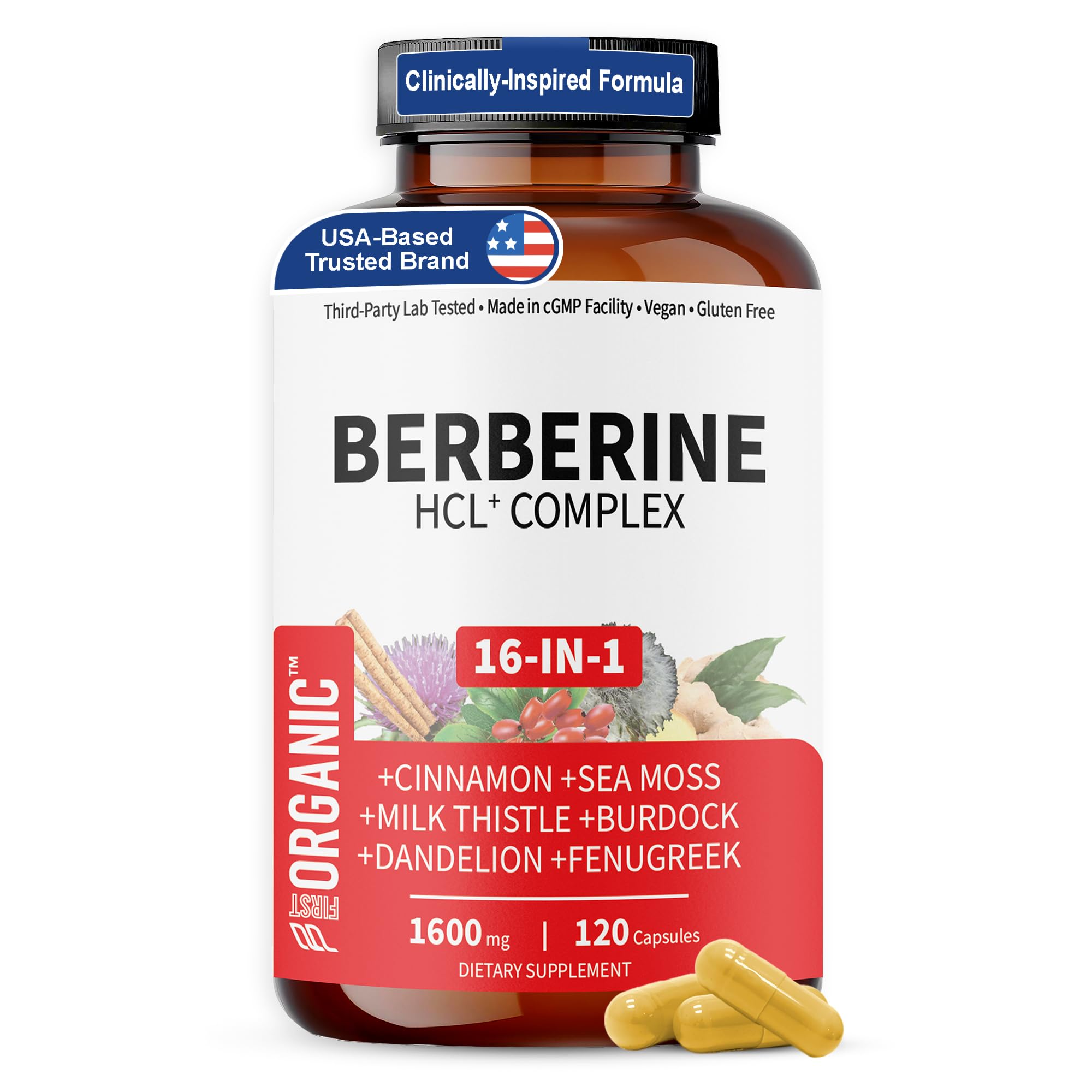 FIRSTORGANIC Herbal Supplement Capsules side view