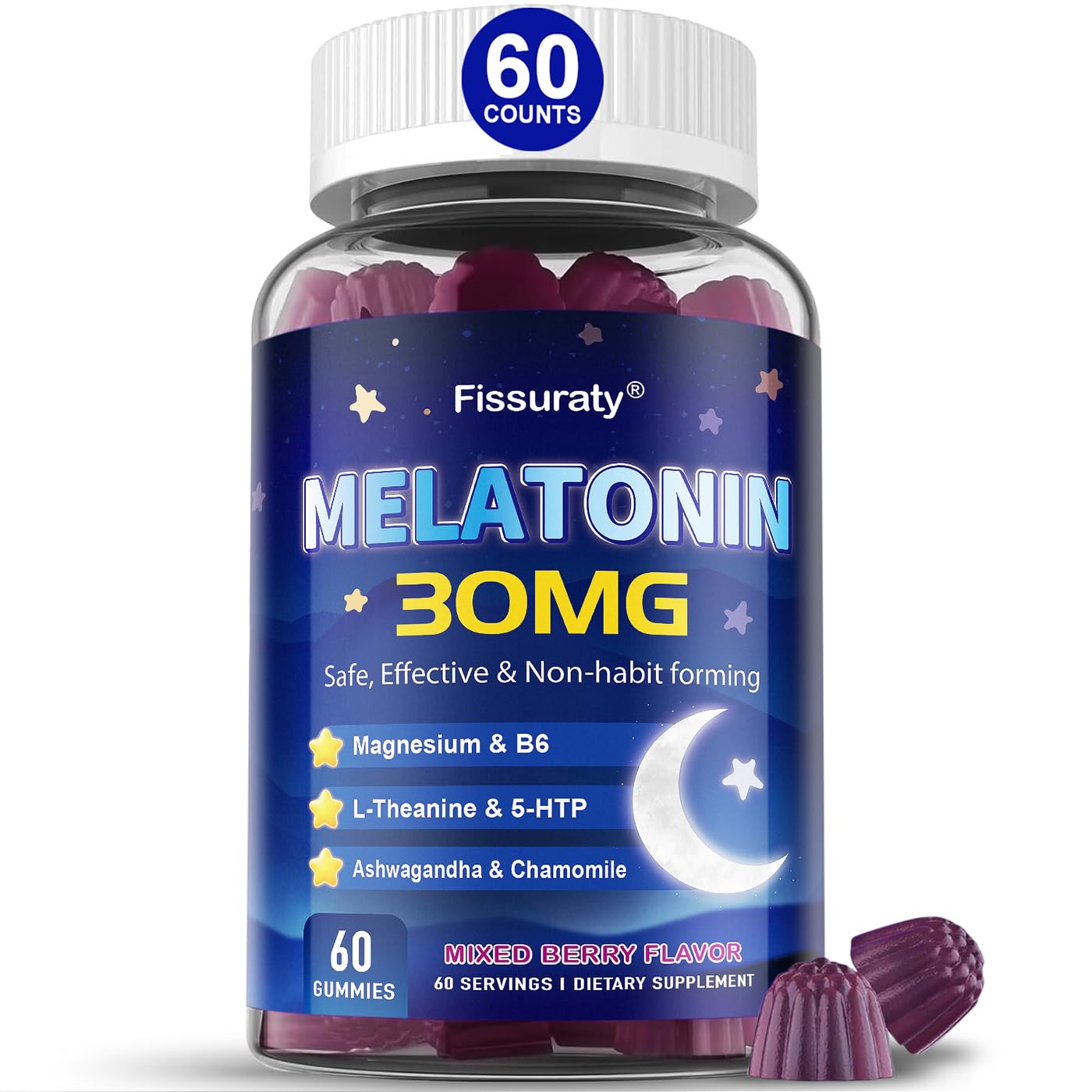 Fissuraty Extra Strength Melatonin Gummies 30mg front view packaging
