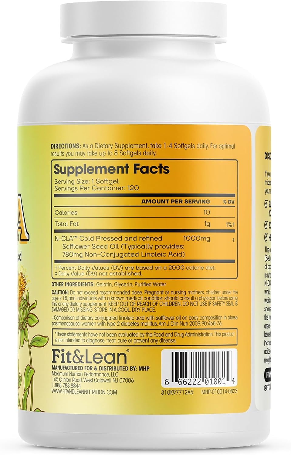Fit & Lean N-CLA 234g back view with nutritional information